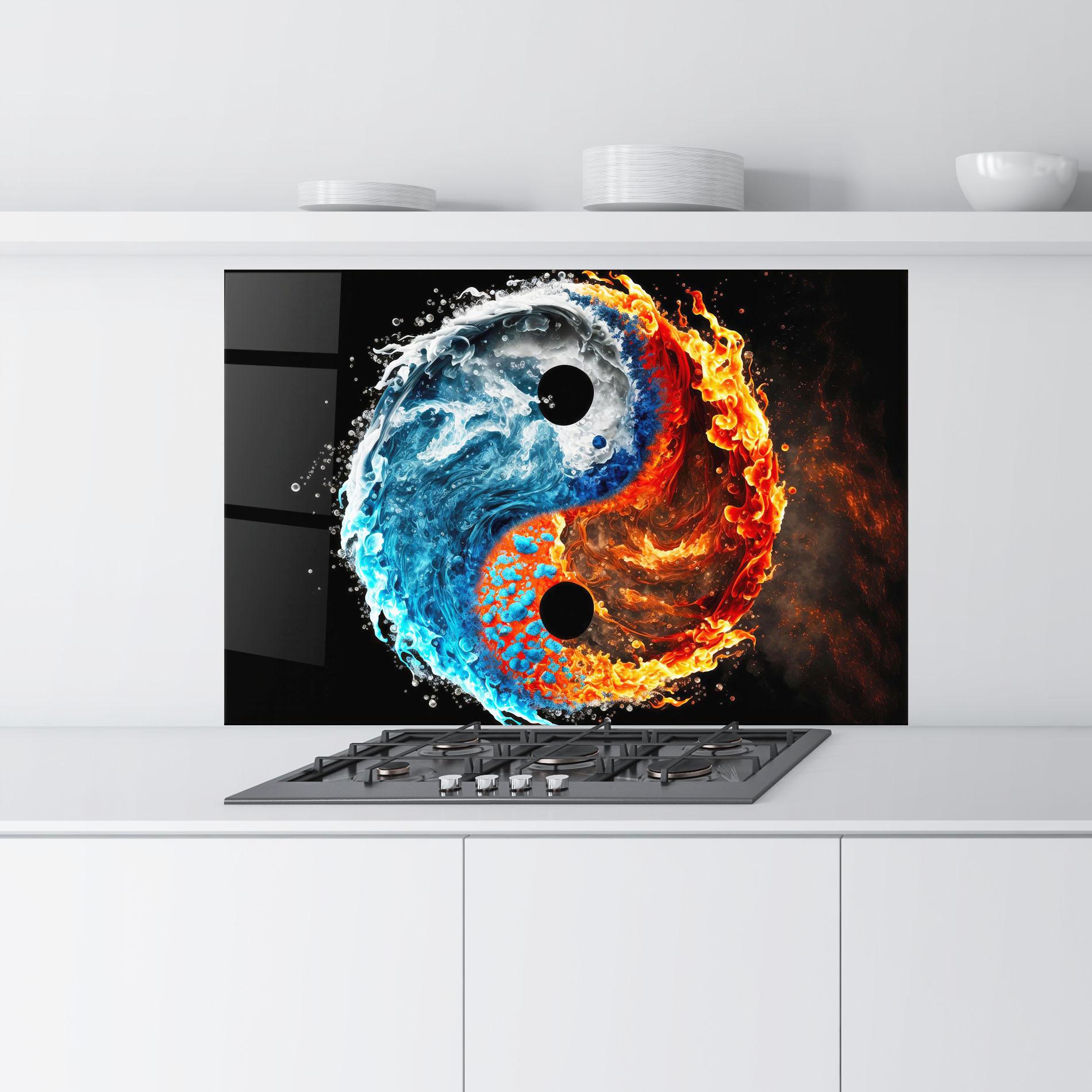 Küchenrückwand Glas Fire Water Yin Yang mockup 9