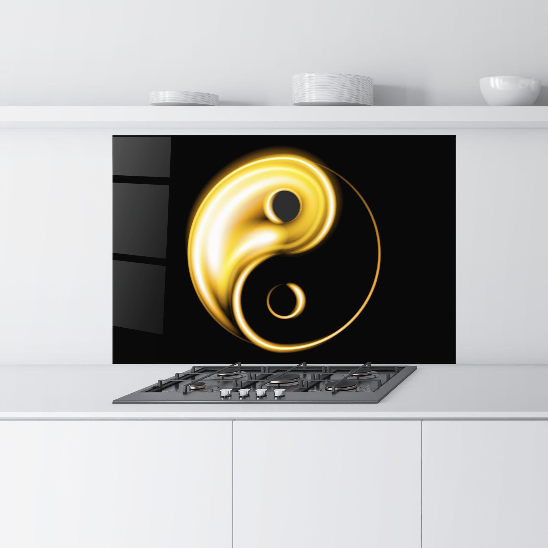 Küchenrückwand Glas Gold Yinyang mockup 9