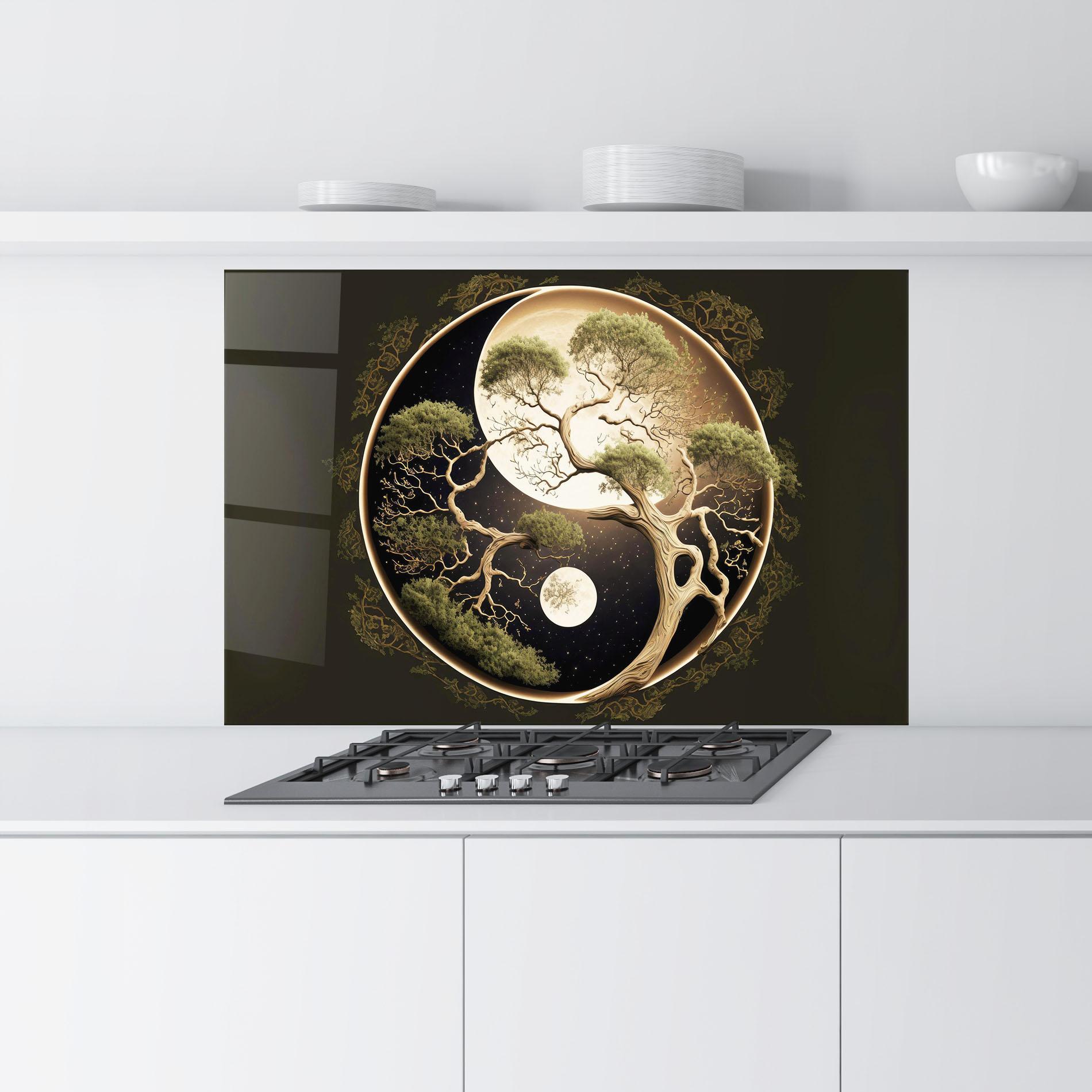 Küchenrückwand Glas Green Tree Yinyang mockup 9