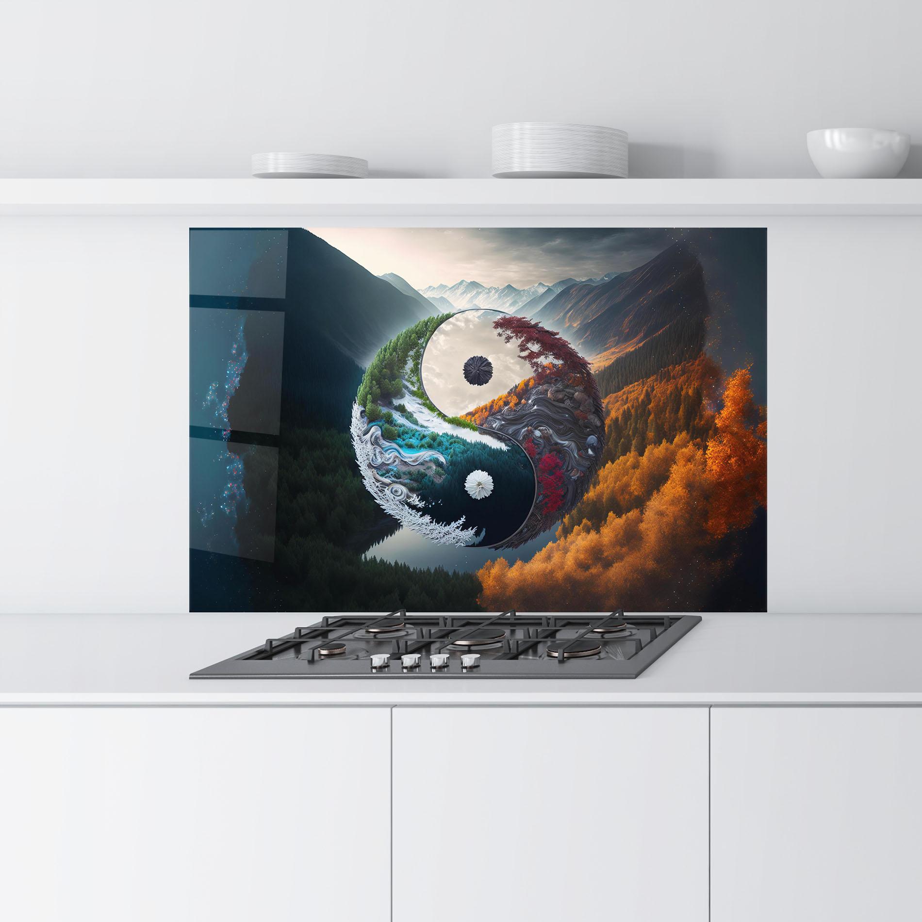 Küchenrückwand Glas Mountain Yinyang mockup 9