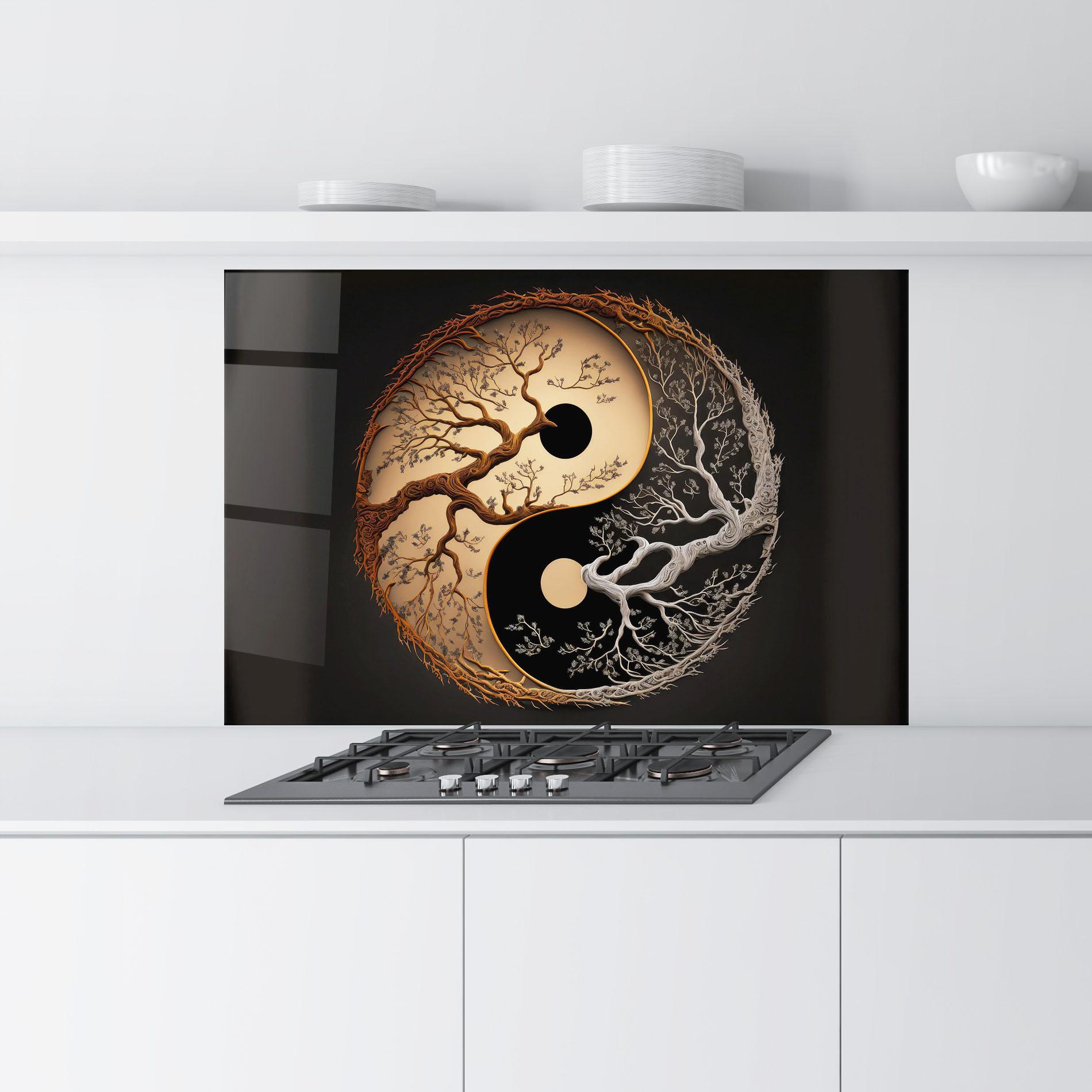 Küchenrückwand Glas Old Tree Yinyang mockup 9