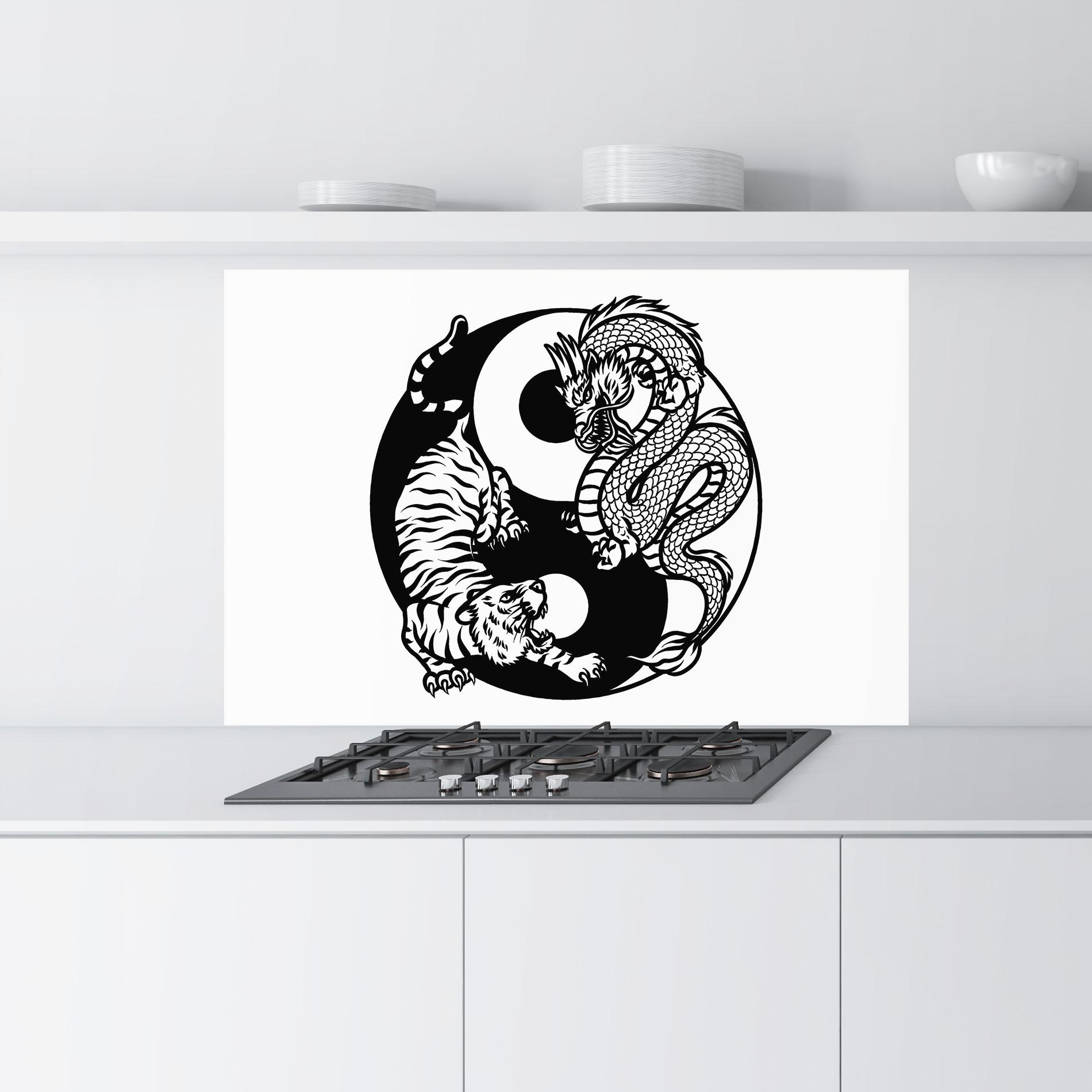 Küchenrückwand Glas Tiger Dragon Yinyang mockup 9