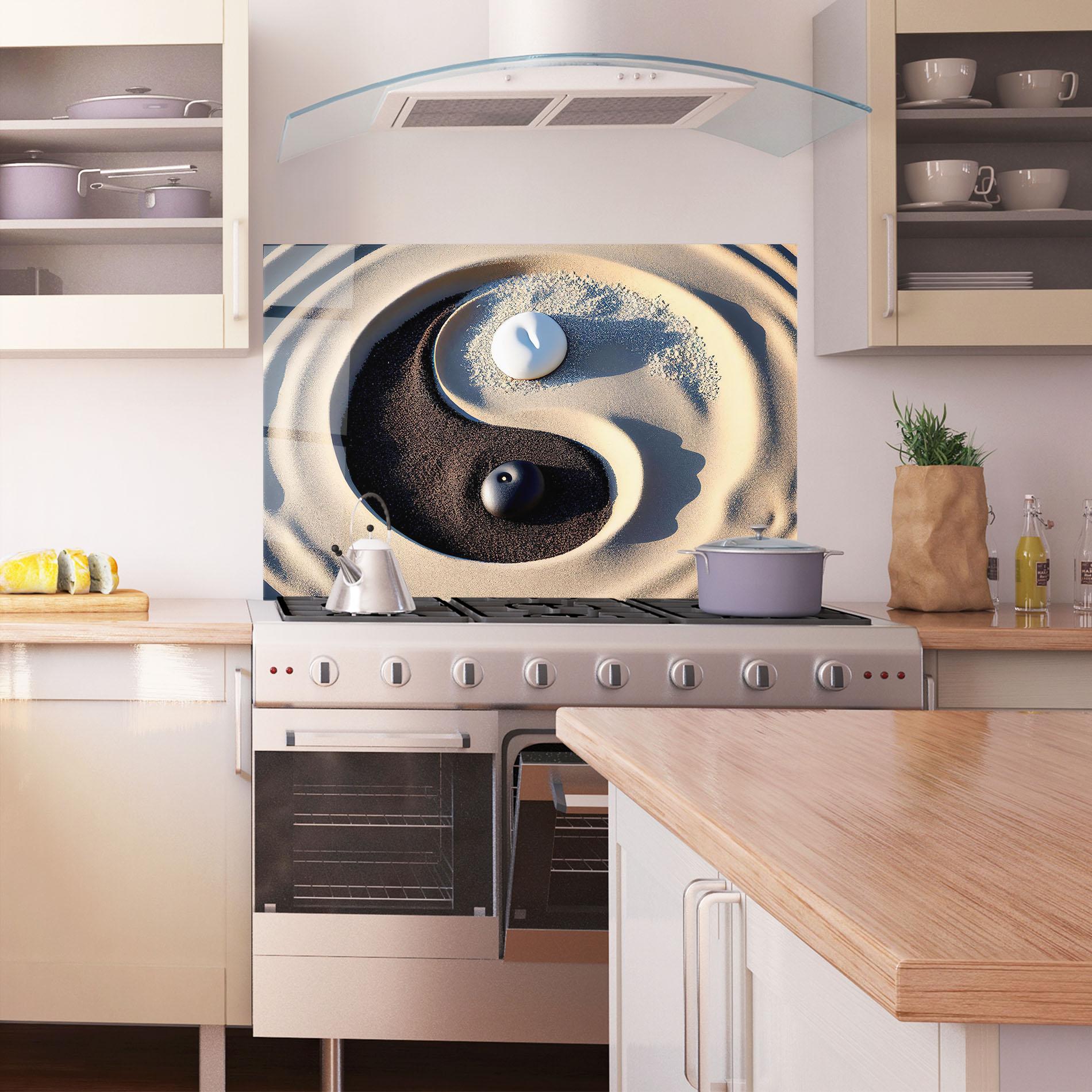 Küchenrückwand Glas Black Sand Yinyang mockup 1