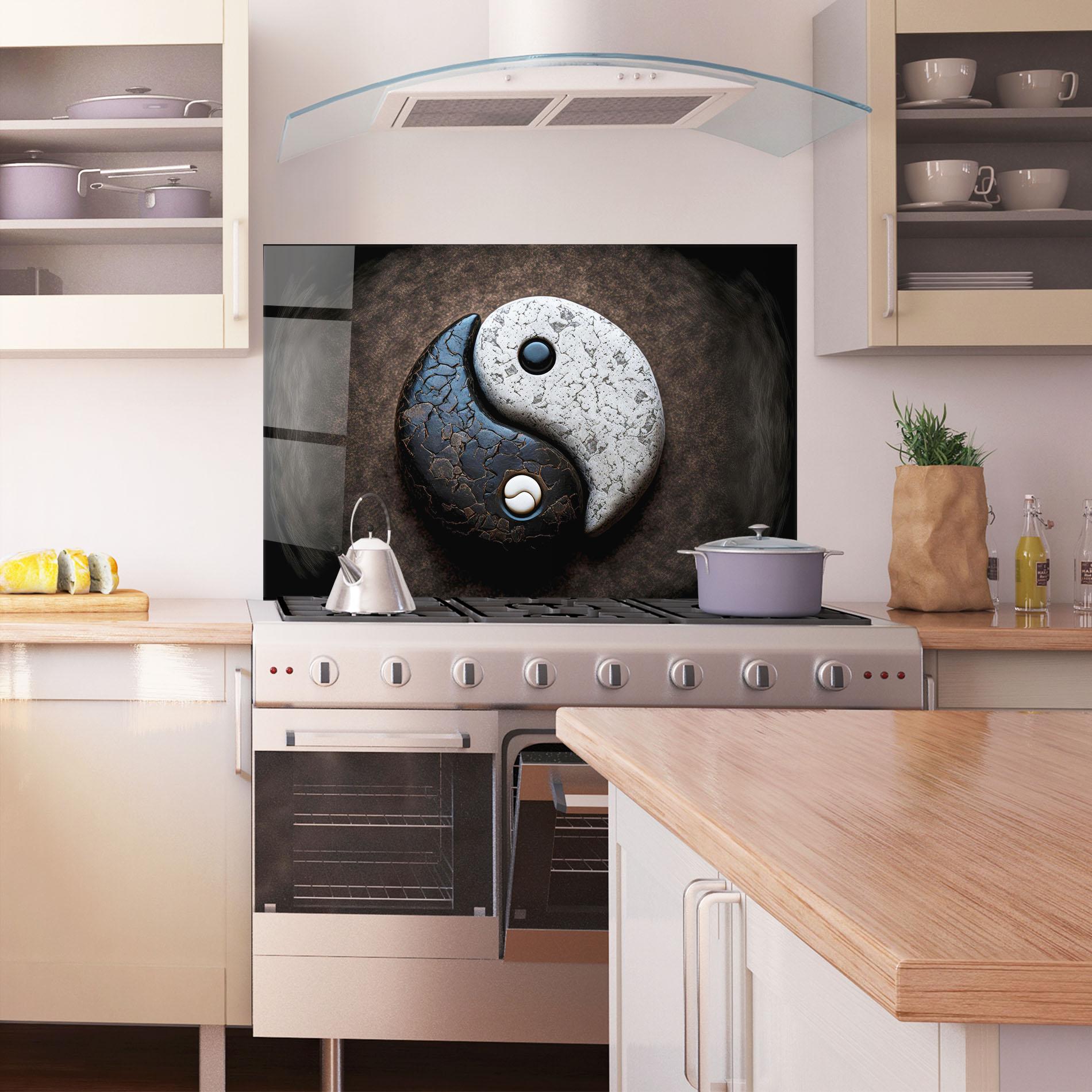 Küchenrückwand Glas Black Stone Yinyang mockup 1