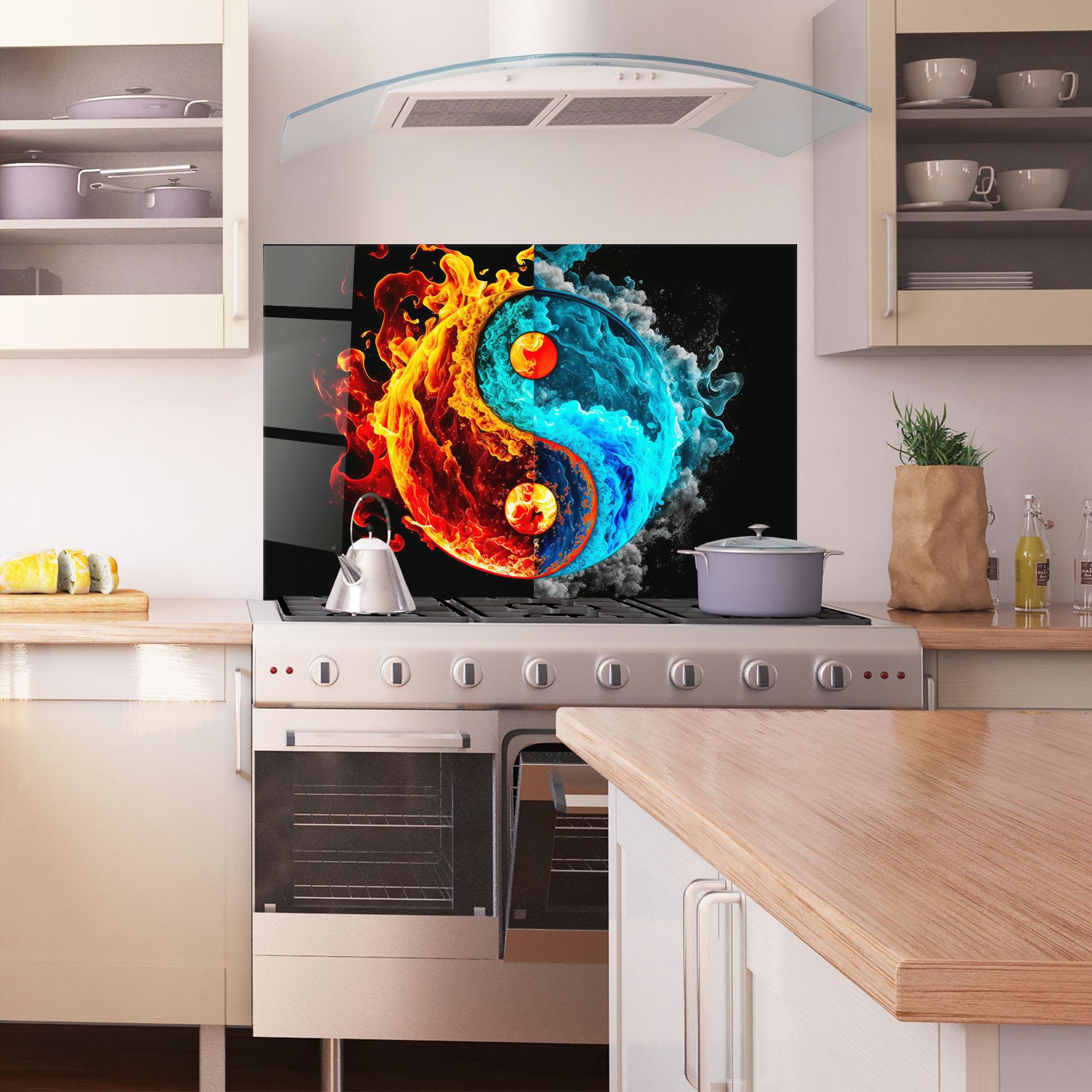 Küchenrückwand Glas Blue Smoke Yinyang mockup 1
