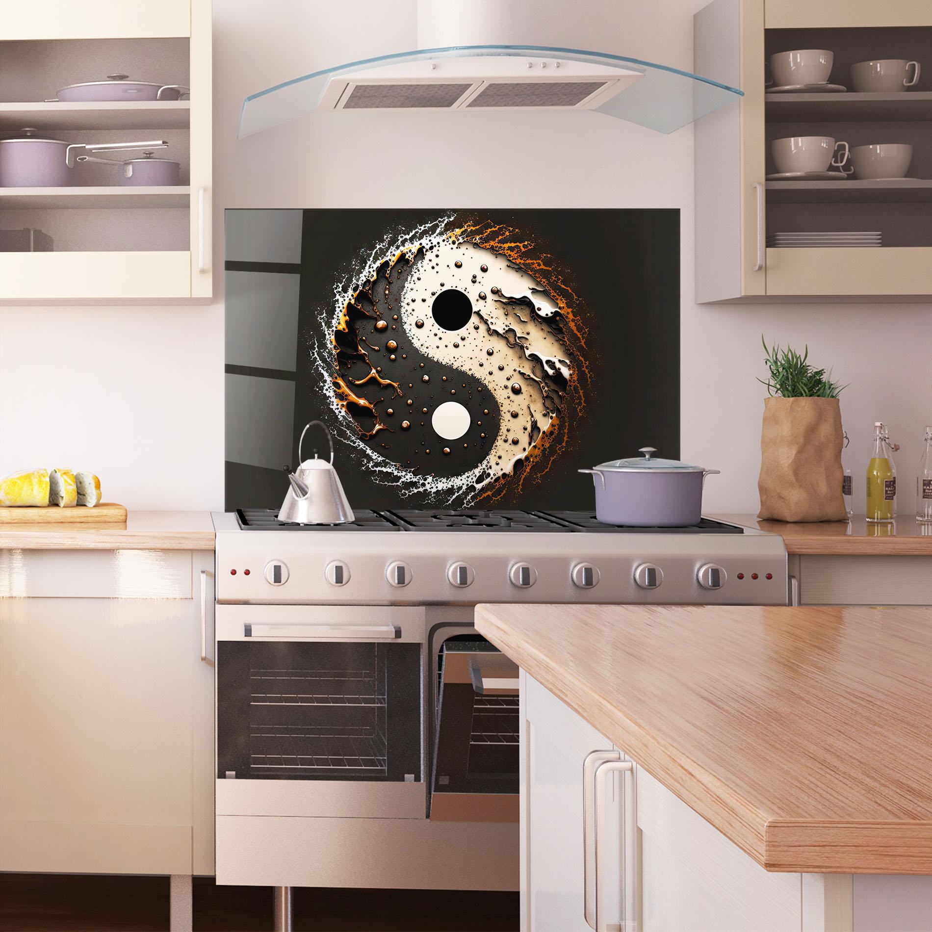 Küchenrückwand Glas Brown Liquid Yinyang mockup 1