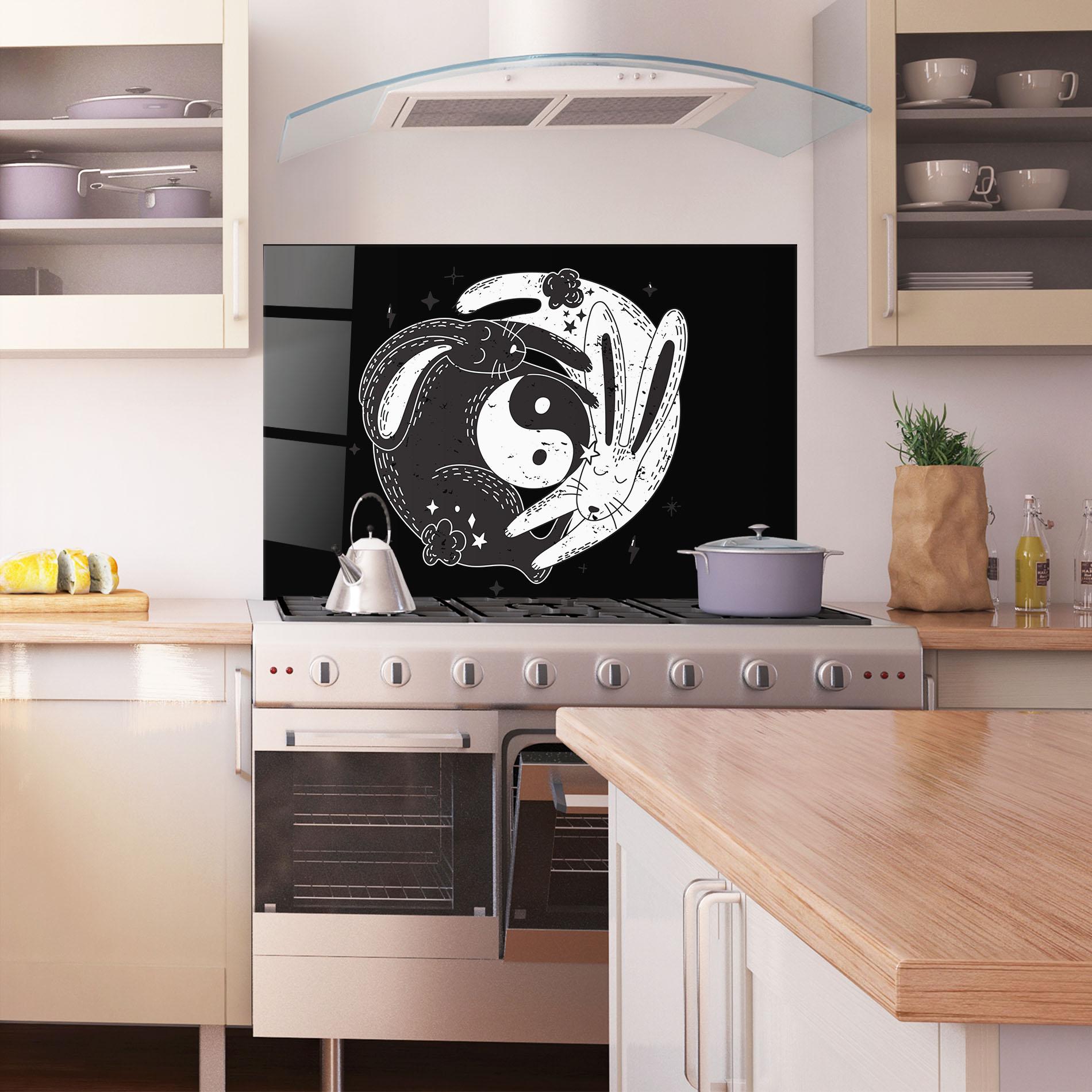 Küchenrückwand Glas Bunny Yinyang mockup 1