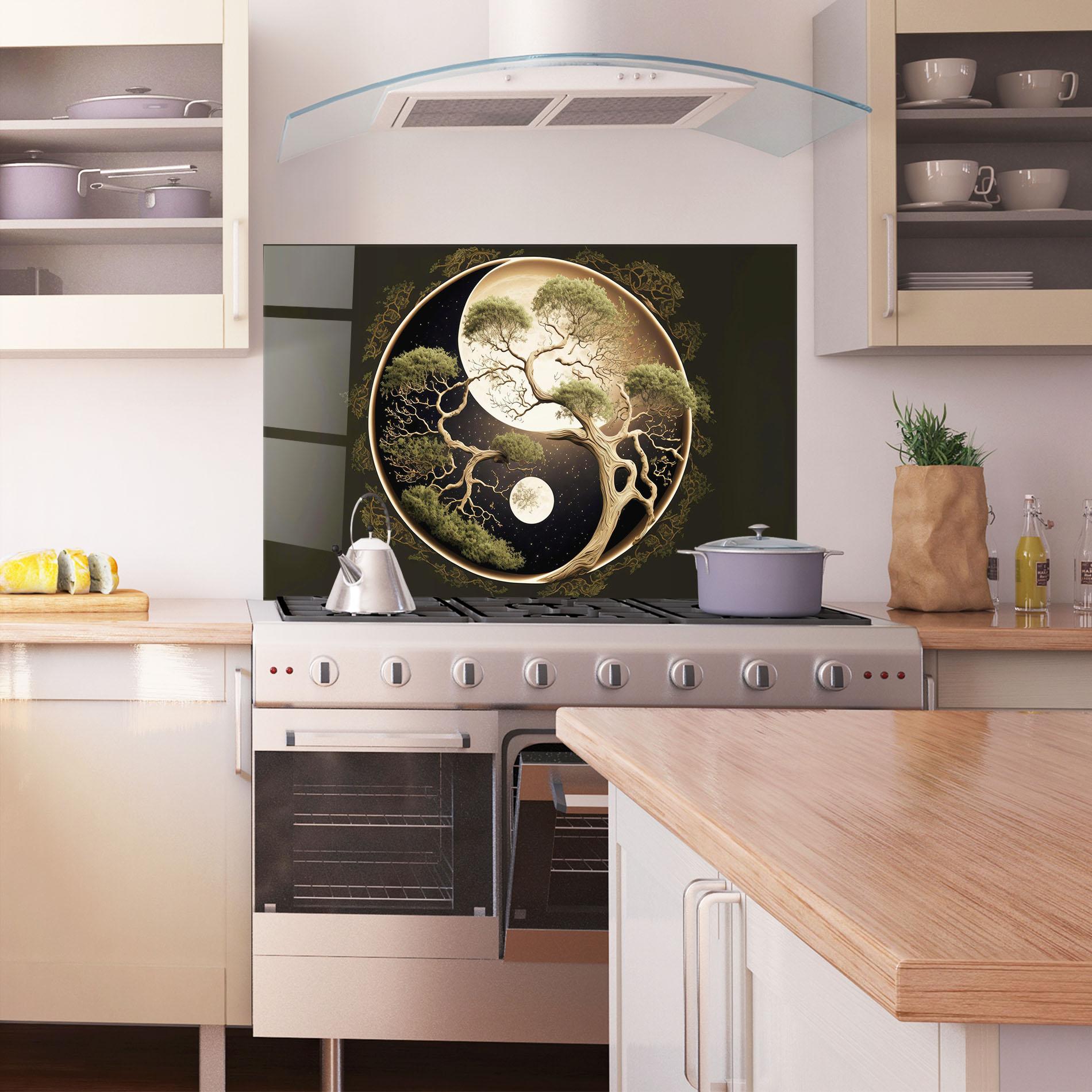 Küchenrückwand Glas Green Tree Yinyang mockup 1