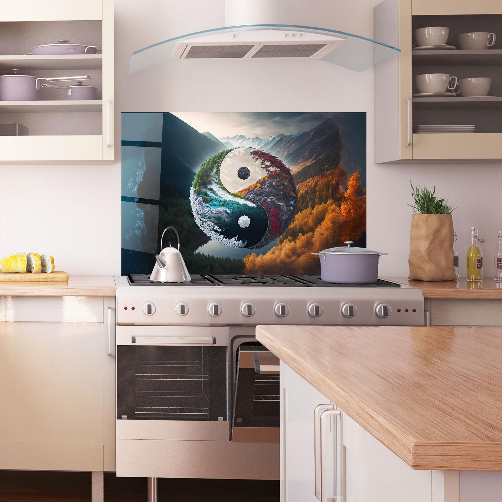 Küchenrückwand Glas Mountain Yinyang mockup 1