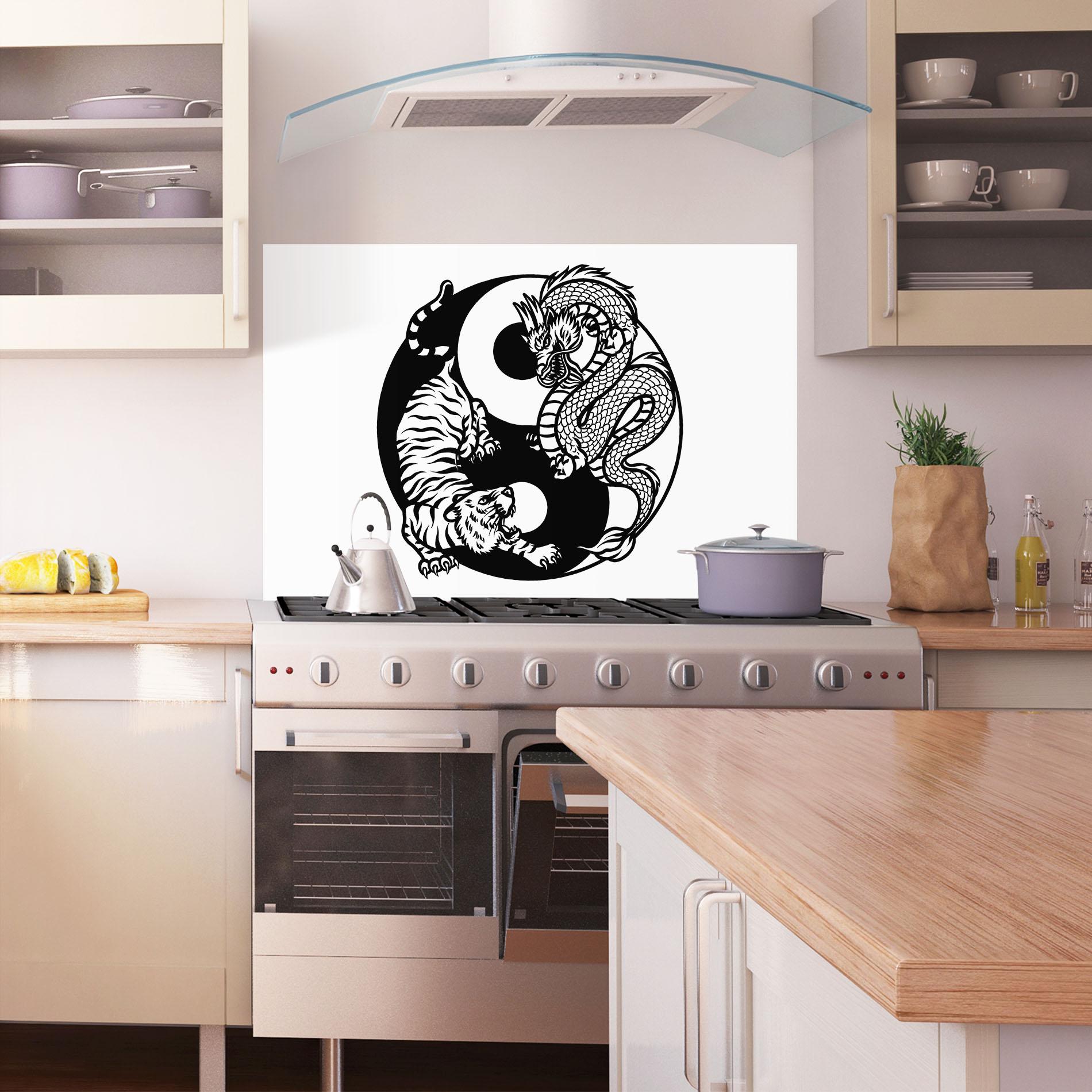 Küchenrückwand Glas Tiger Dragon Yinyang mockup 1