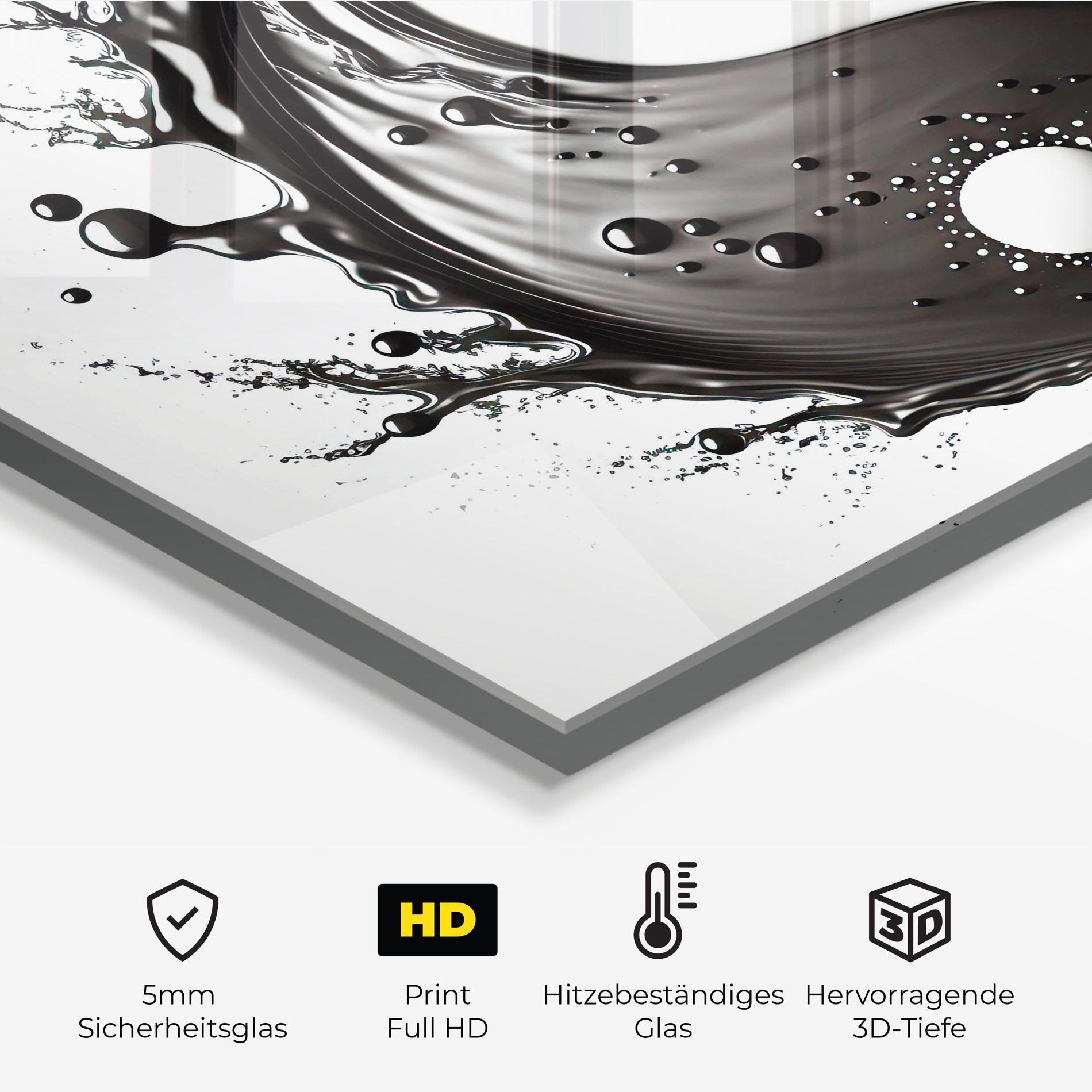 Küchenrückwand Glas Black Liquid Yinyang mockup 2