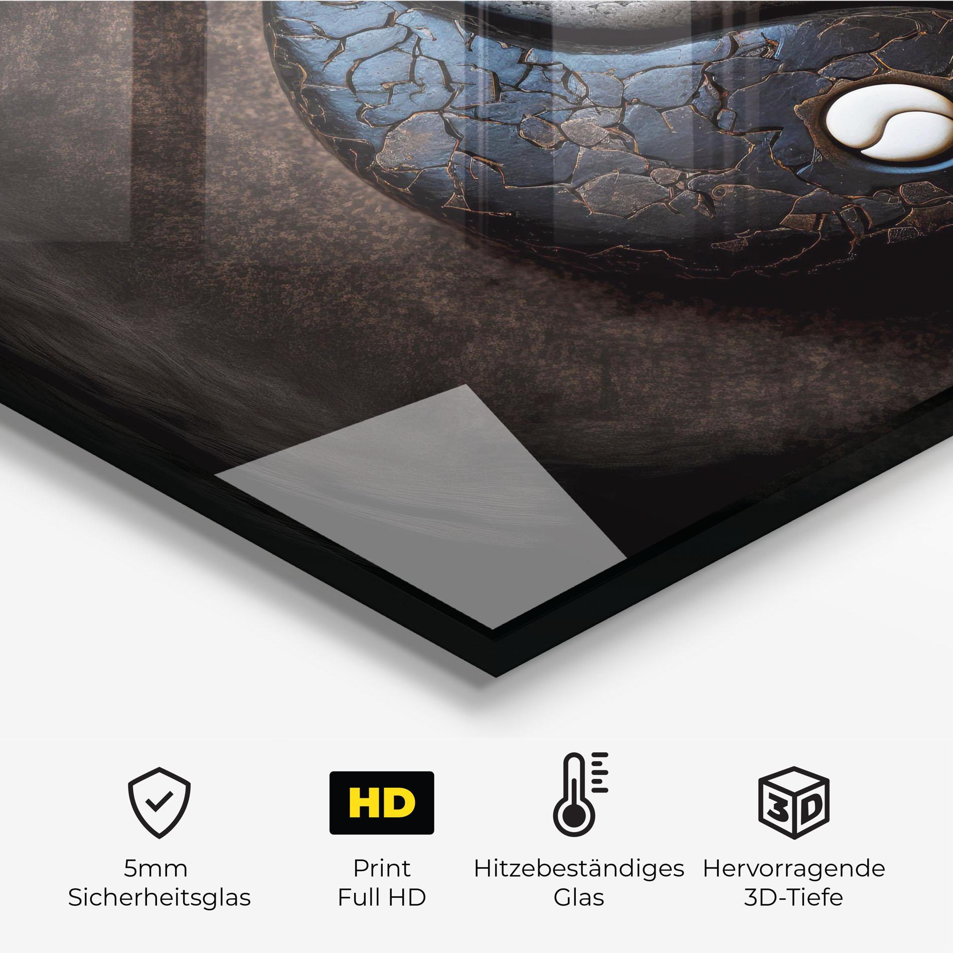 Küchenrückwand Glas Black Stone Yinyang mockup 2