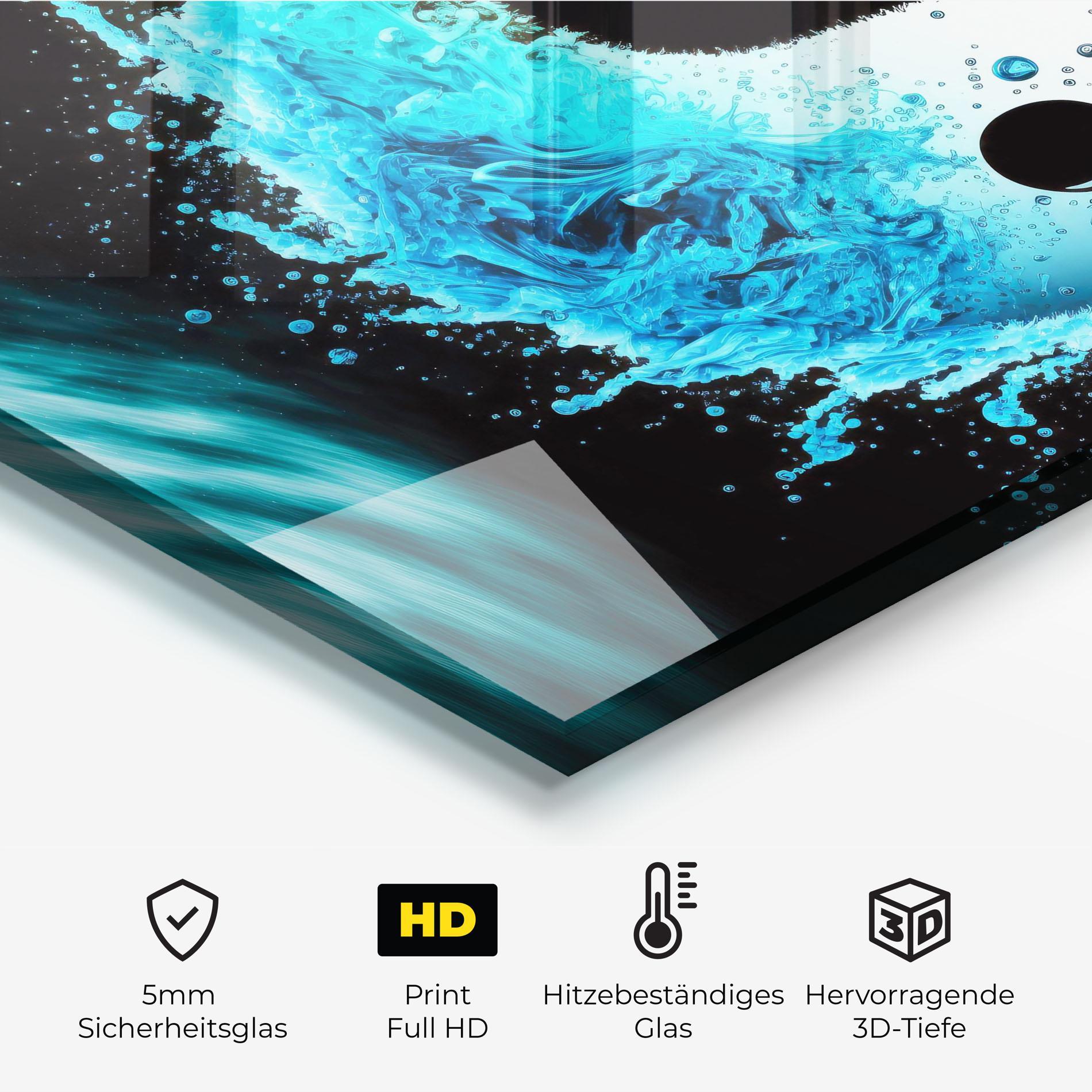 Küchenrückwand Glas Blue Black Yinyang mockup 2