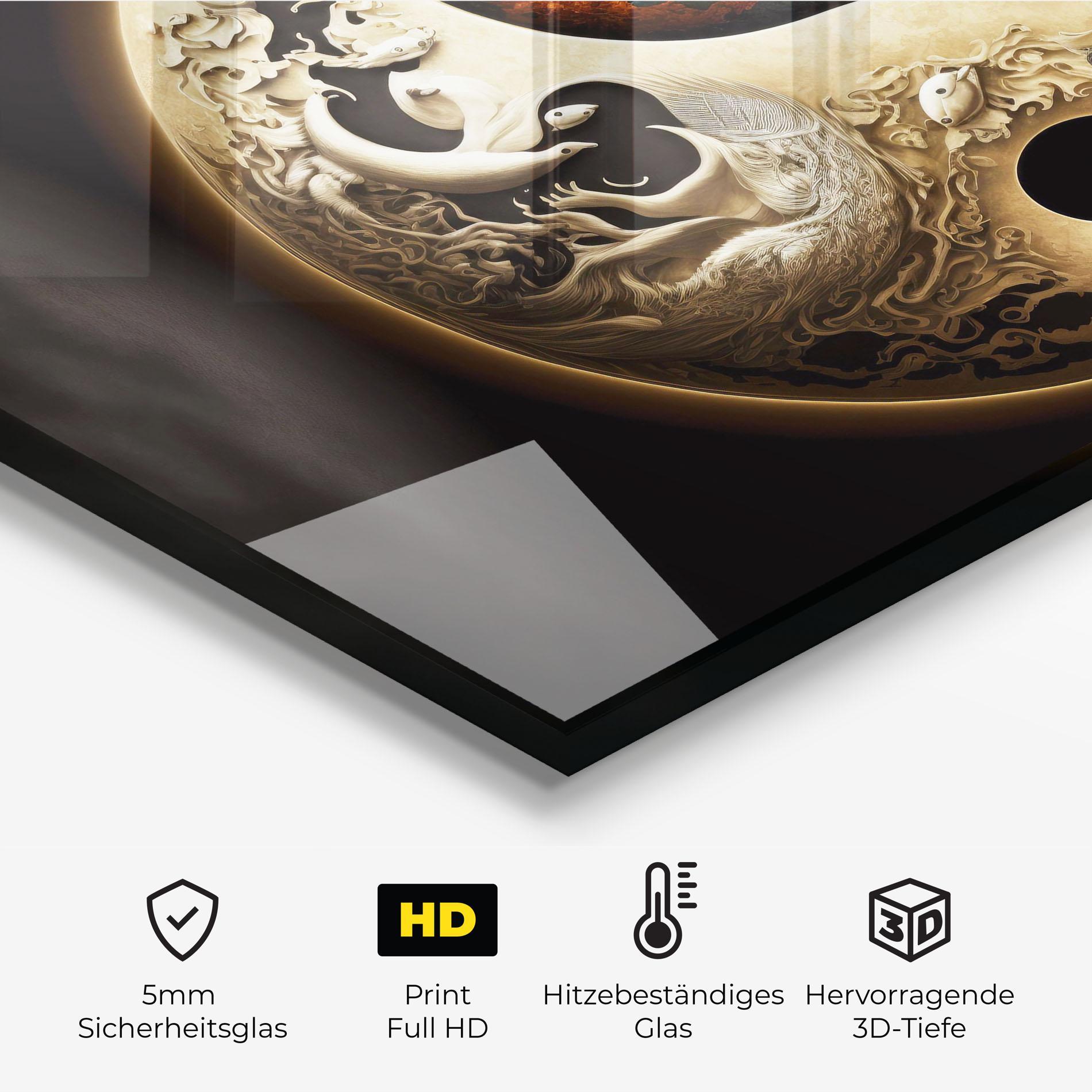 Küchenrückwand Glas Cream Blue Yinyang mockup 2