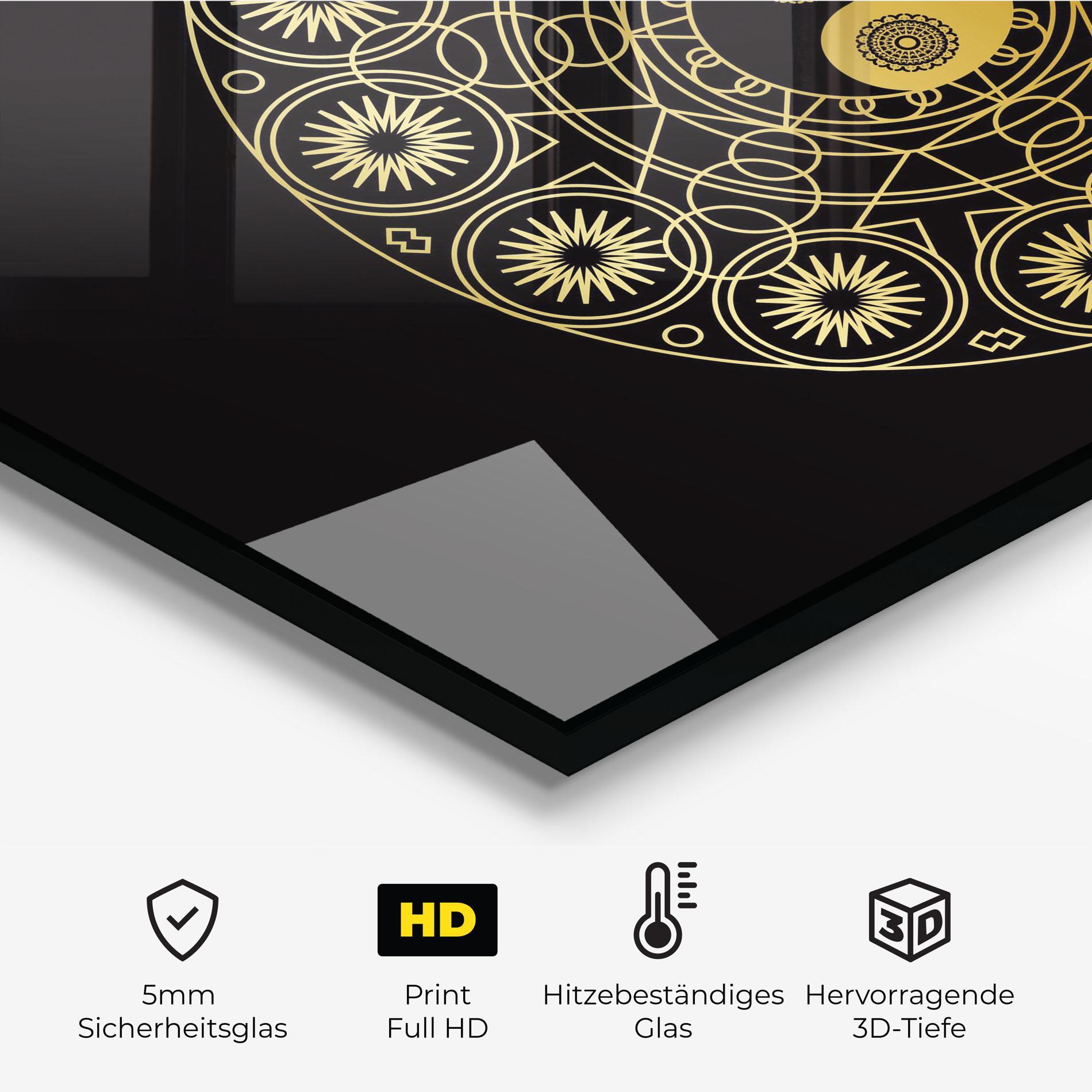 Küchenrückwand Glas Gold Meditation Mandala mockup 2