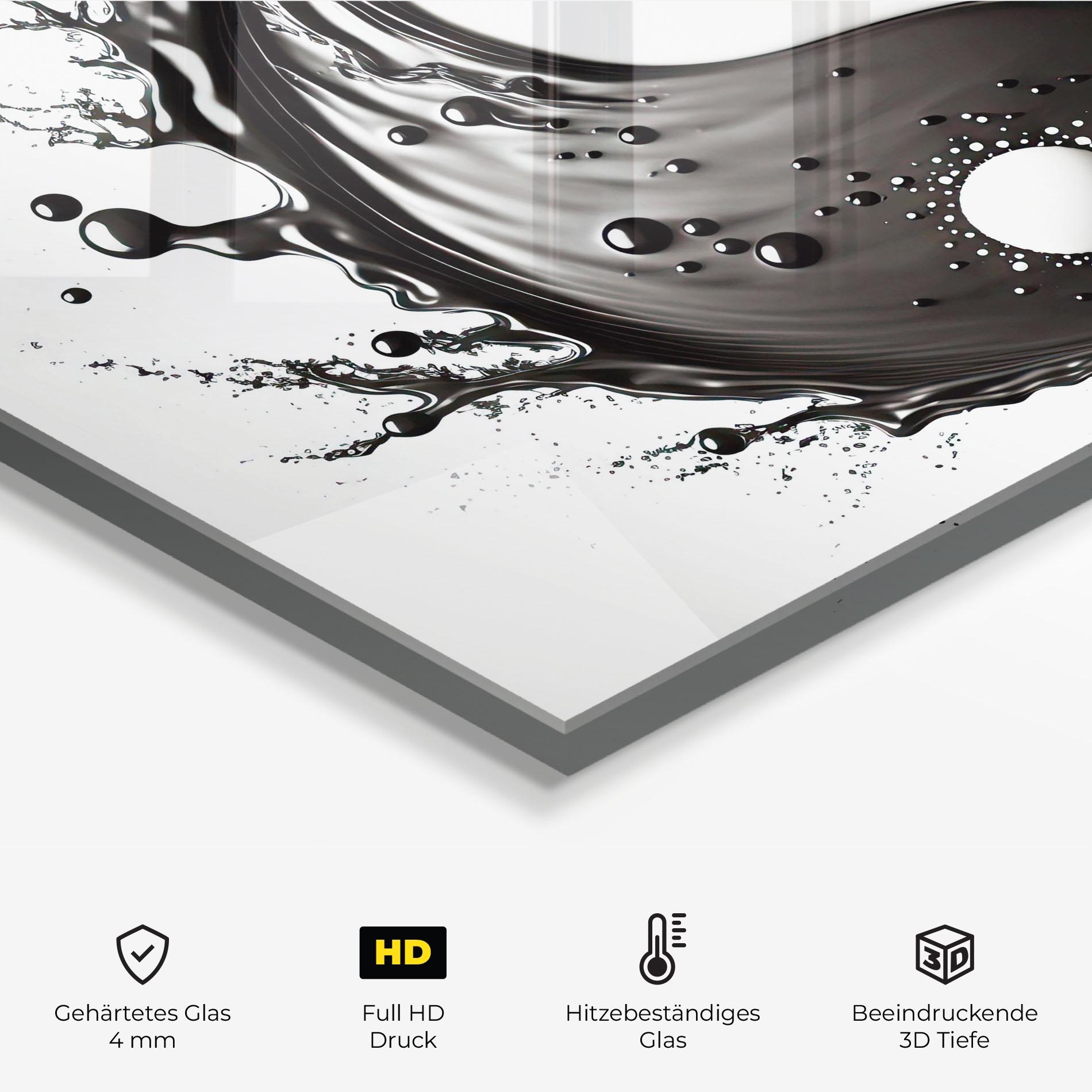 Küchenrückwand Glas Black Liquid Yinyang mockup 2