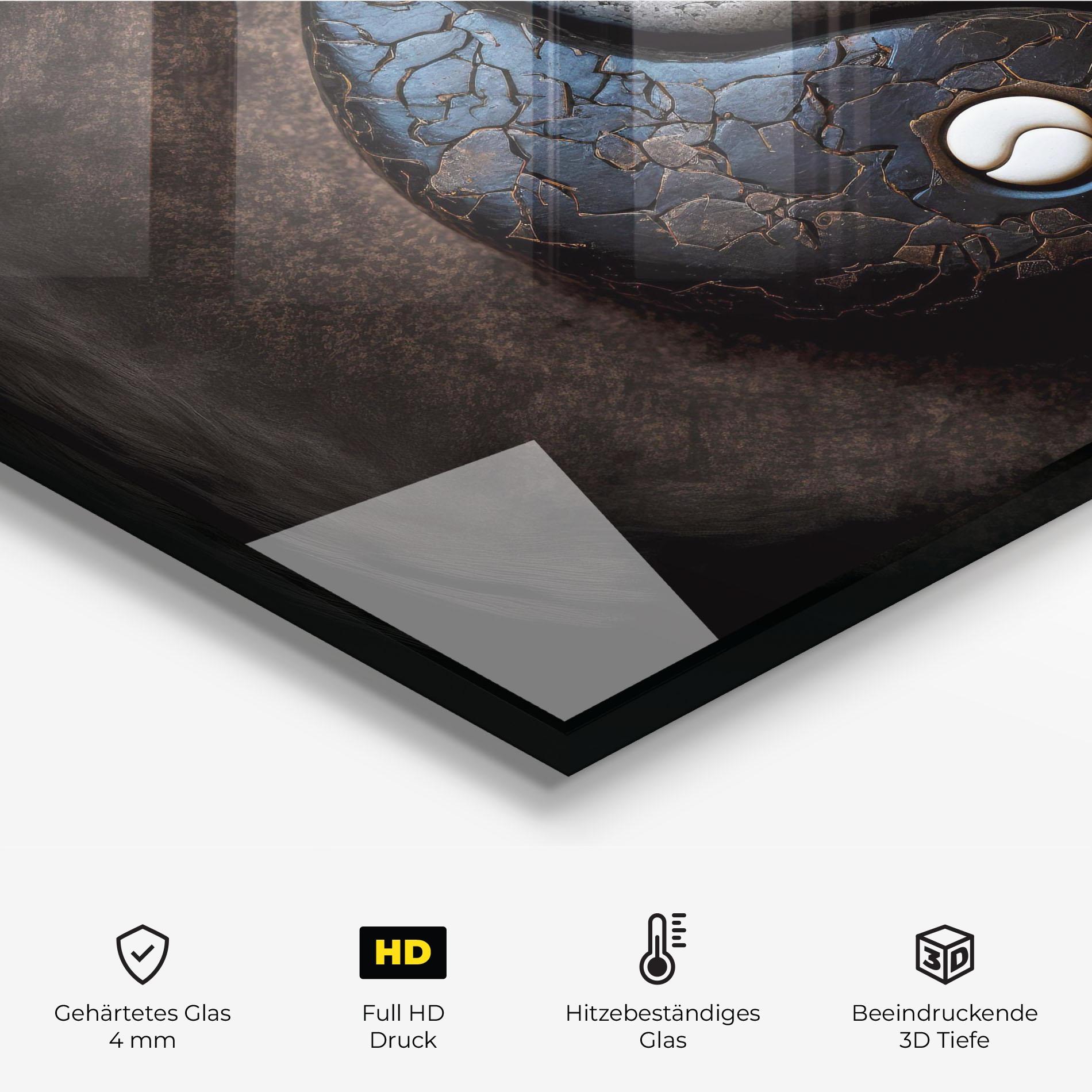Küchenrückwand Glas Black Stone Yinyang mockup 2