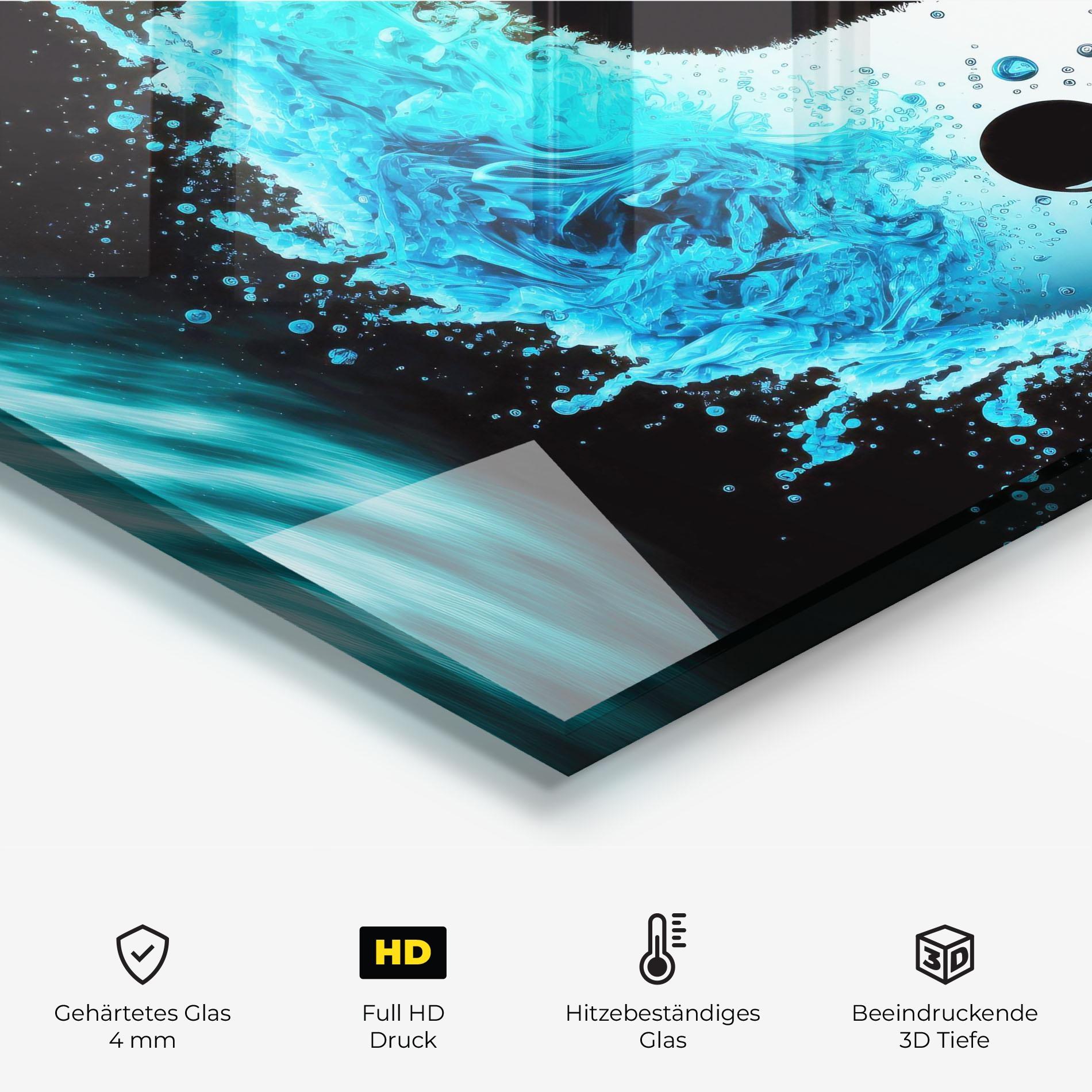 Küchenrückwand Glas Blue Black Yinyang mockup 2