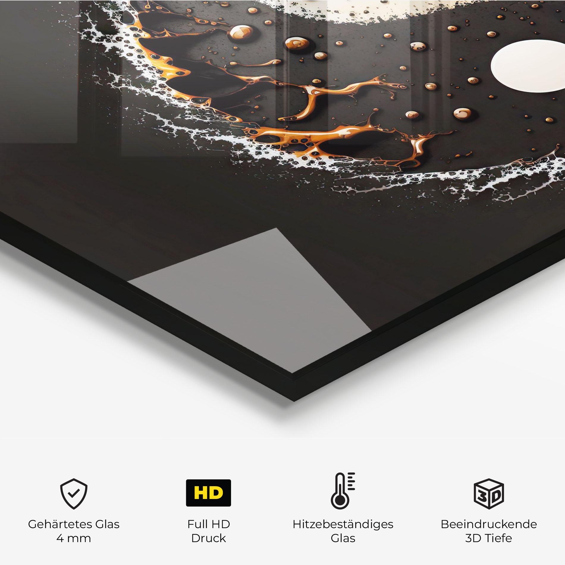 Küchenrückwand Glas Brown Liquid Yinyang mockup 2