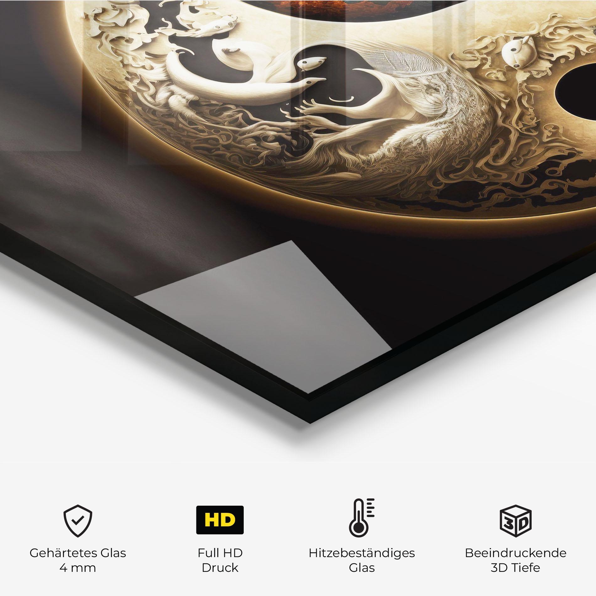 Küchenrückwand Glas Cream Blue Yinyang mockup 2