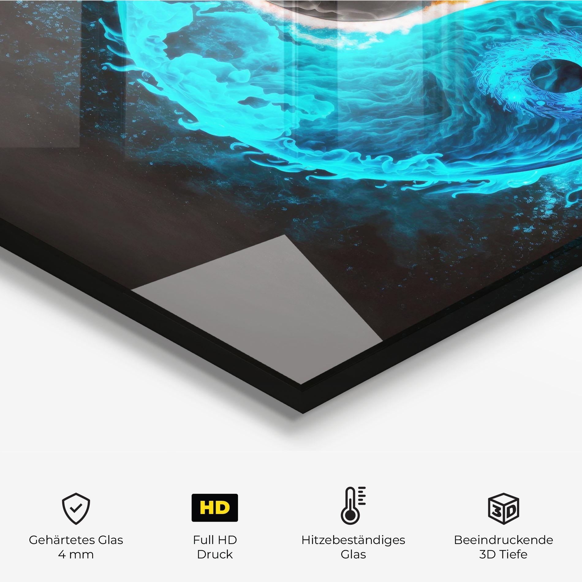 Küchenrückwand Glas Fire Yinyang Art mockup 2