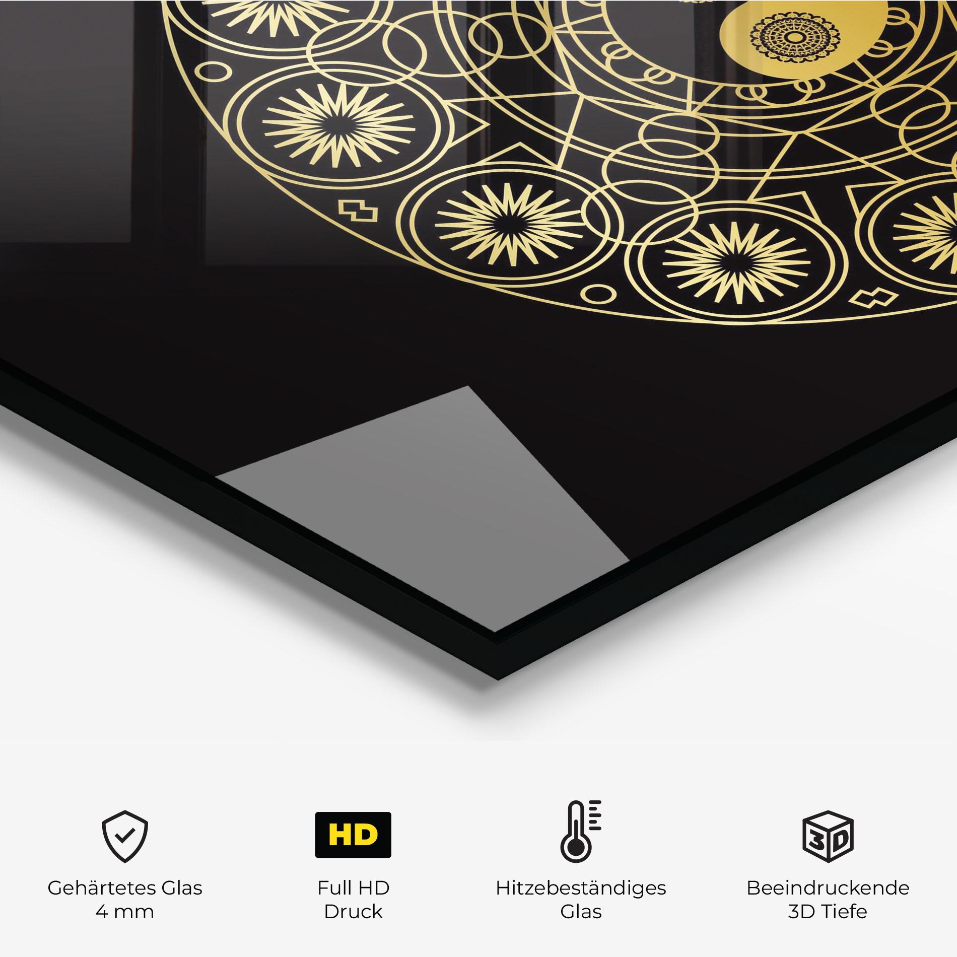Küchenrückwand Glas Gold Meditation Mandala mockup 2