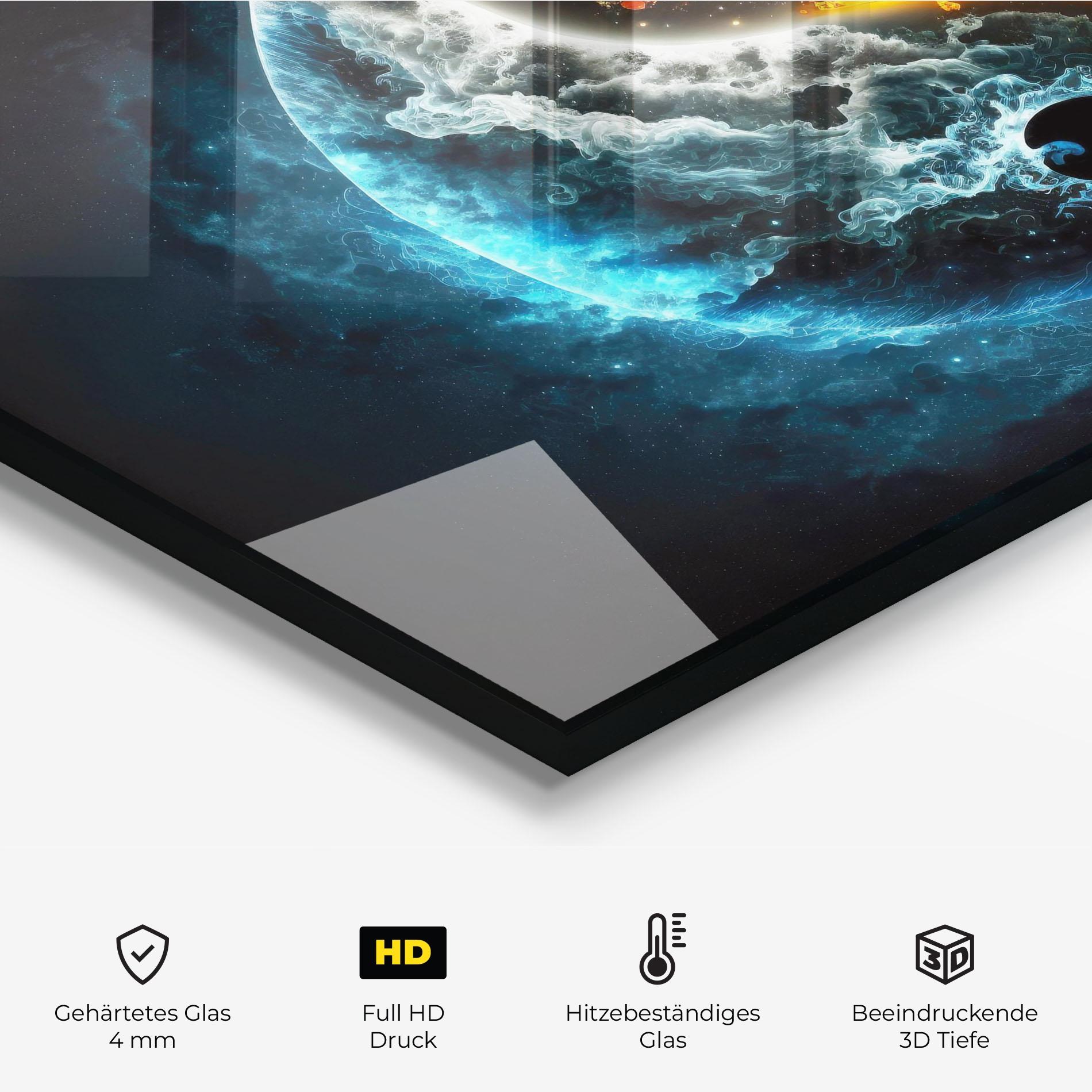 Küchenrückwand Glas Red Blue Yin Yang mockup 2