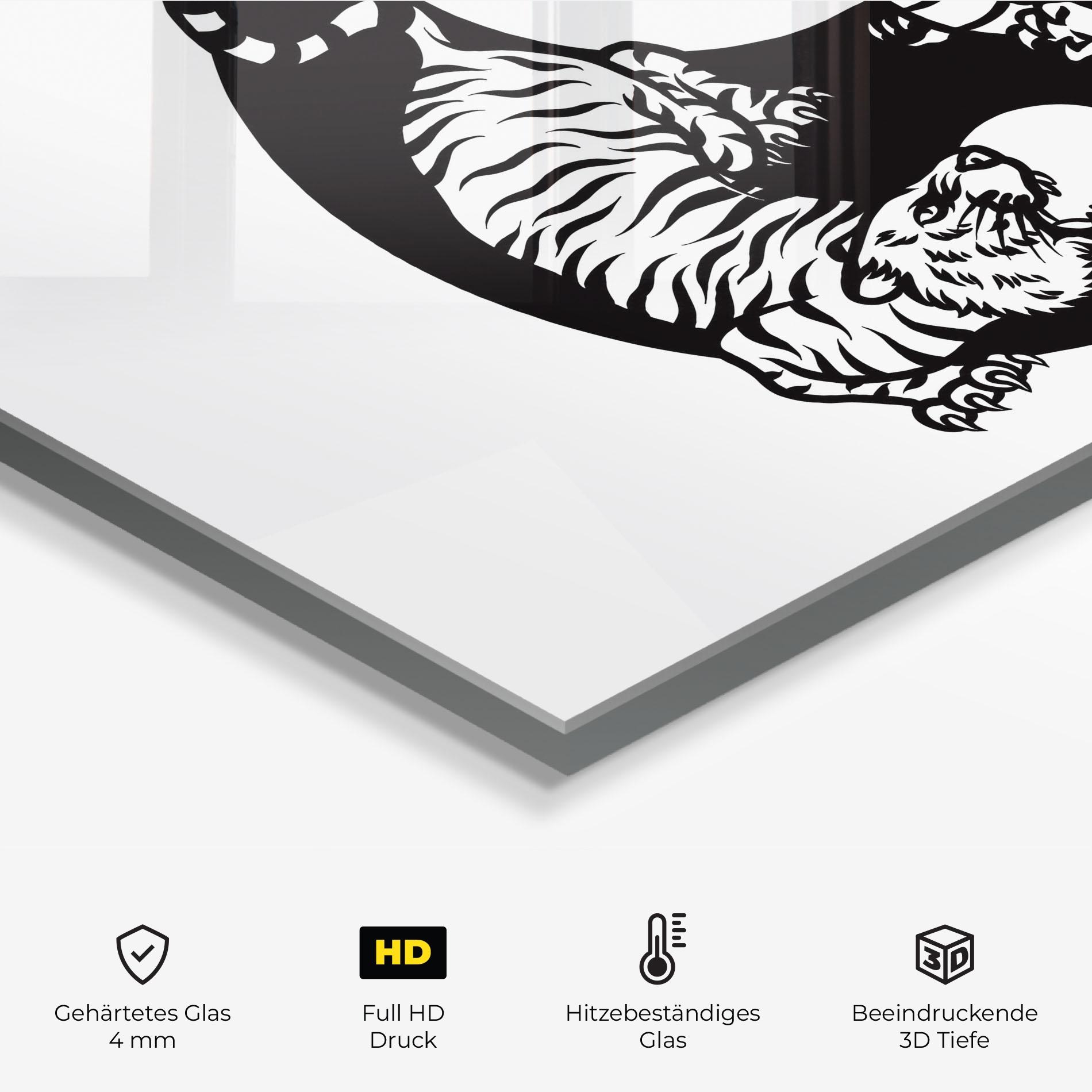 Küchenrückwand Glas Tiger Dragon Yinyang mockup 2