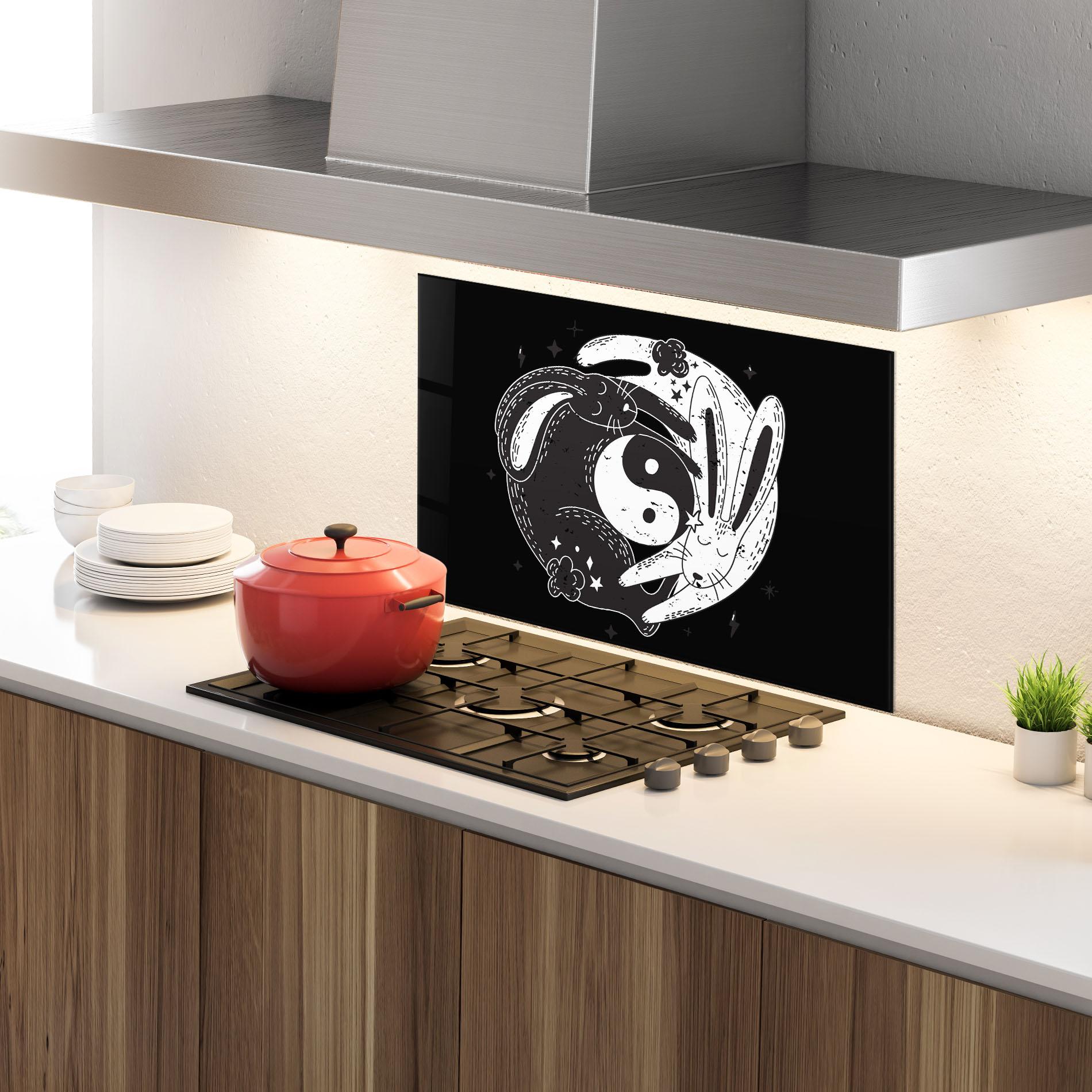 Küchenrückwand Glas Bunny Yinyang mockup 4