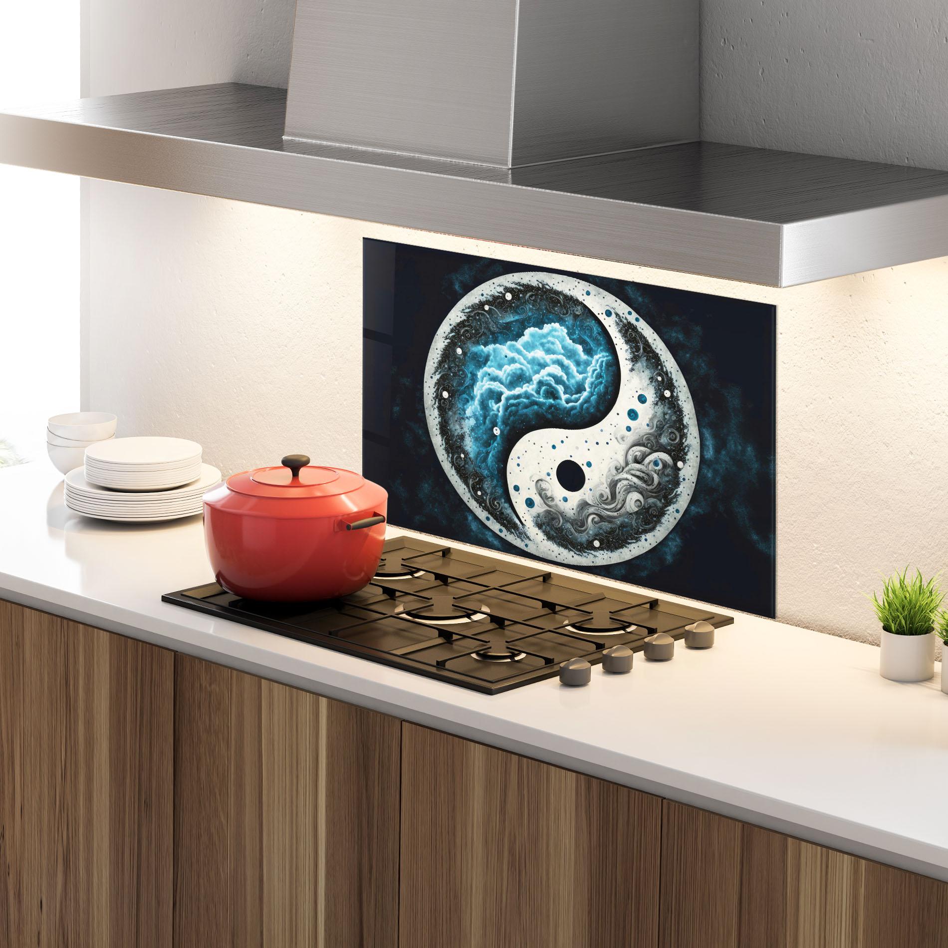 Küchenrückwand Glas Cloudy Yinyang mockup 4