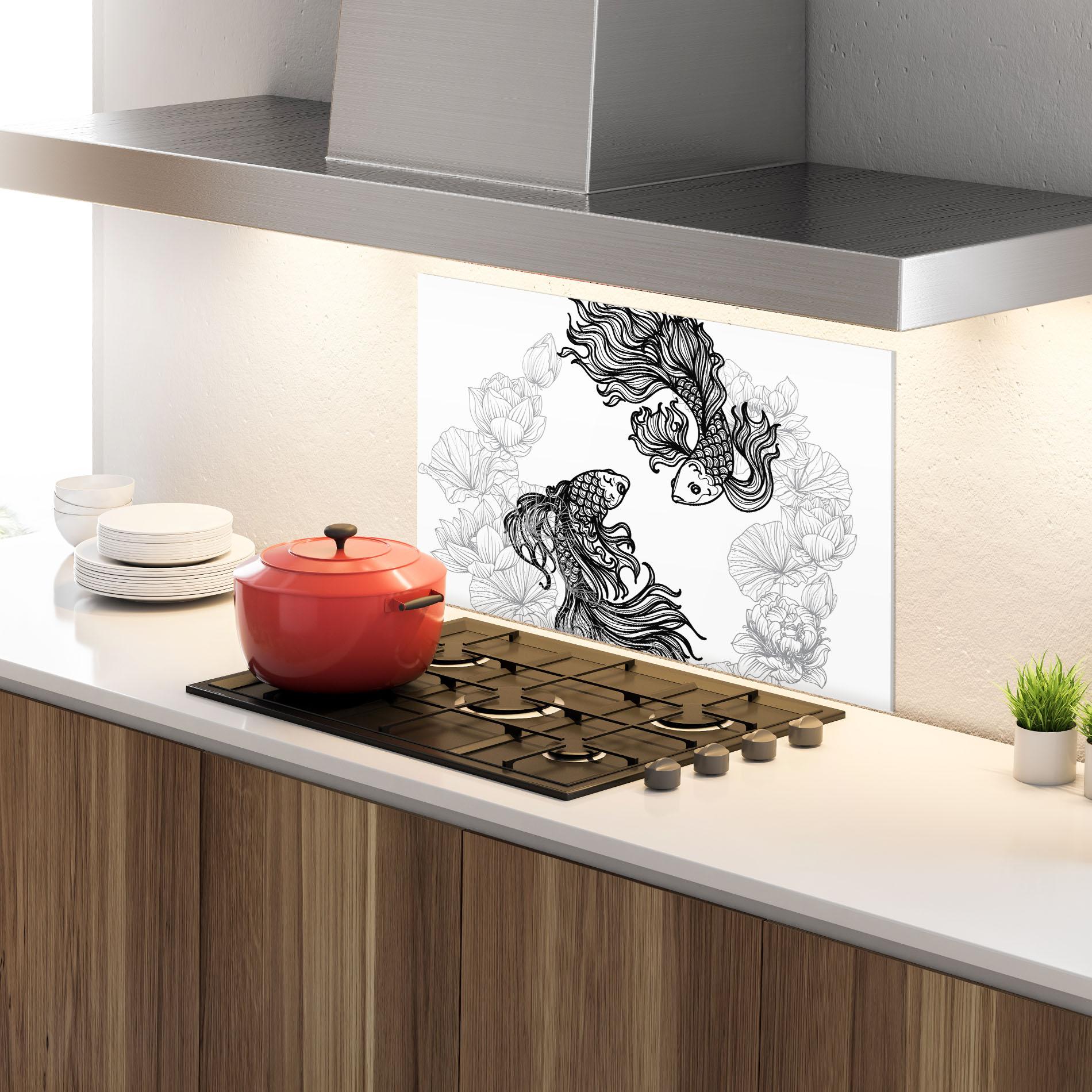 Küchenrückwand Glas Fish Yinyang mockup 4
