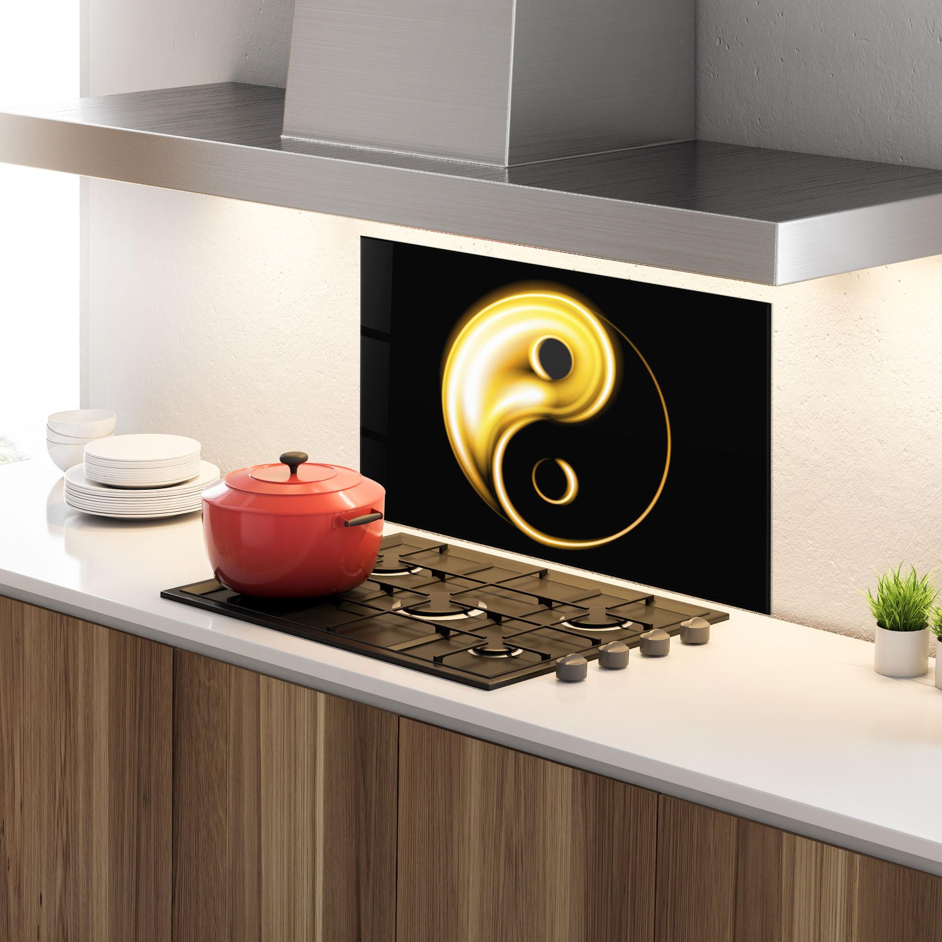Küchenrückwand Glas Gold Yinyang mockup 4