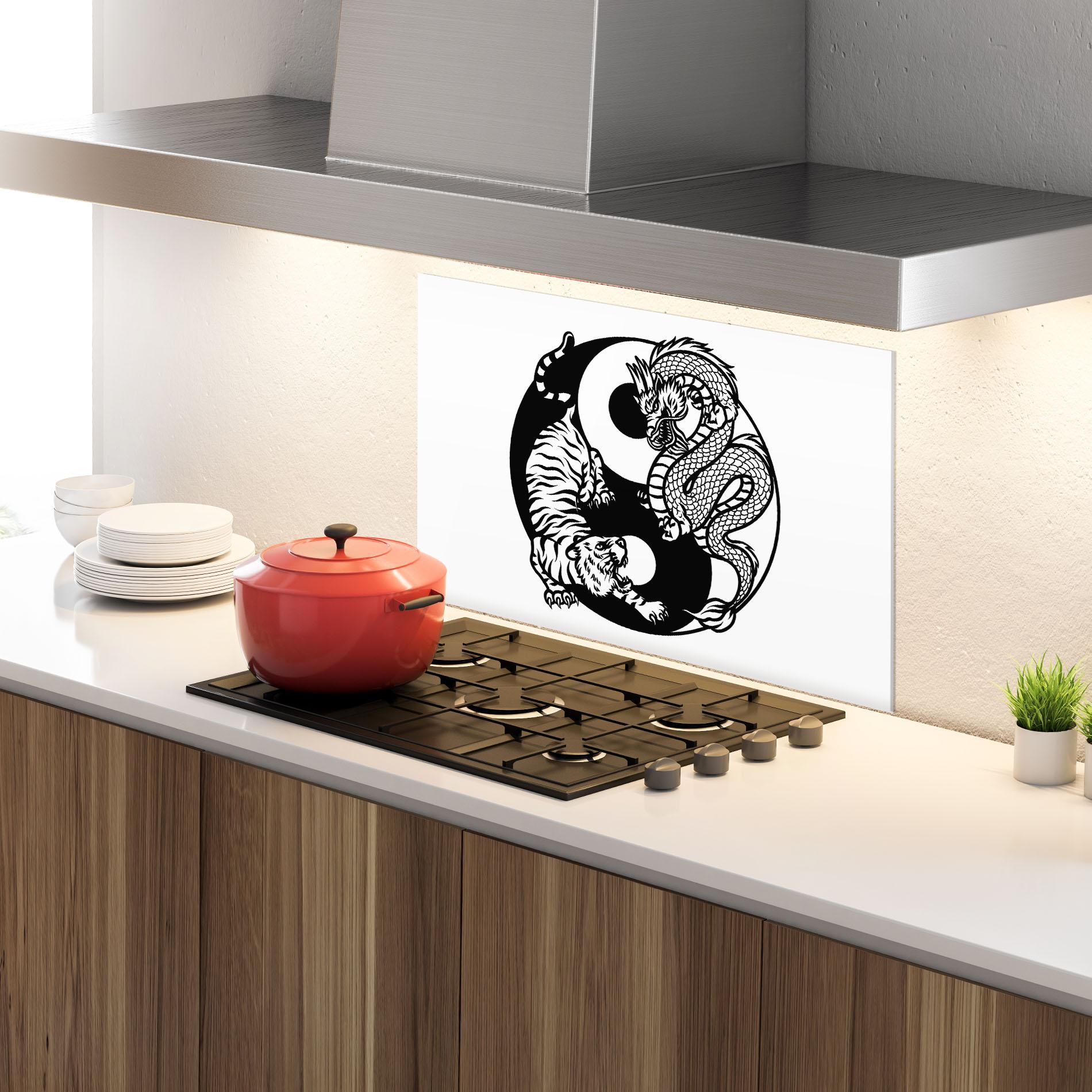 Küchenrückwand Glas Tiger Dragon Yinyang mockup 4