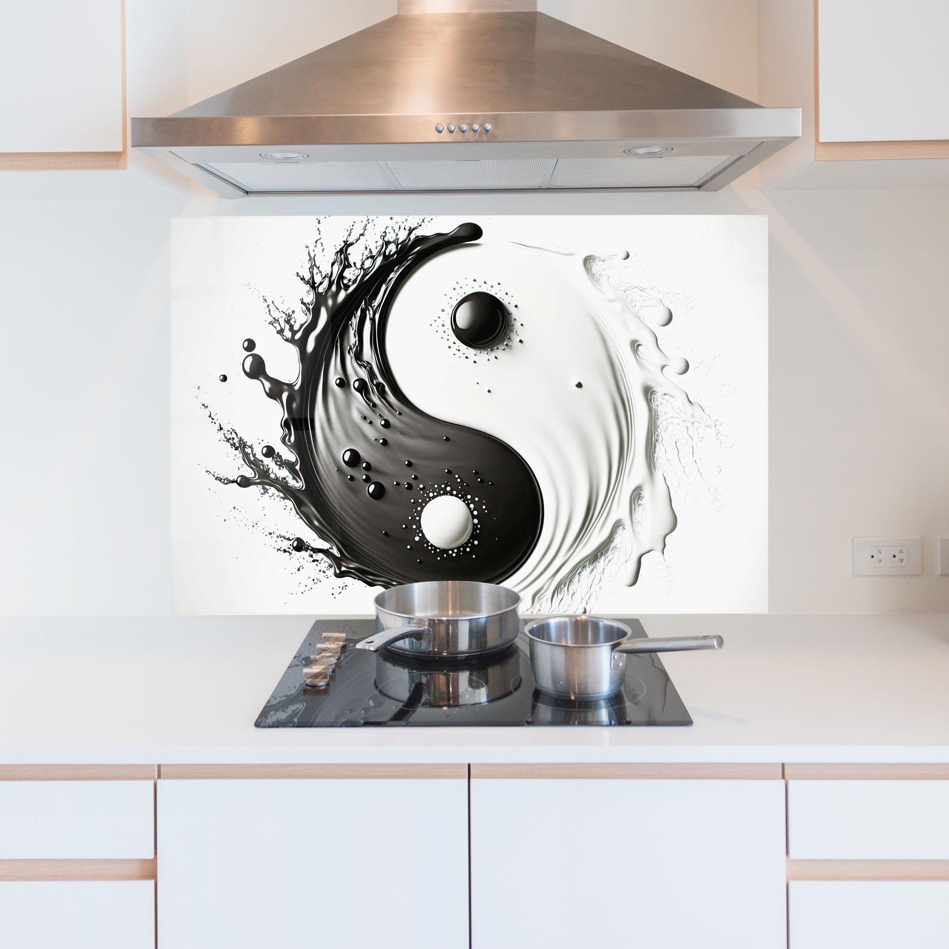 Küchenrückwand Glas Black Liquid Yinyang mockup 5