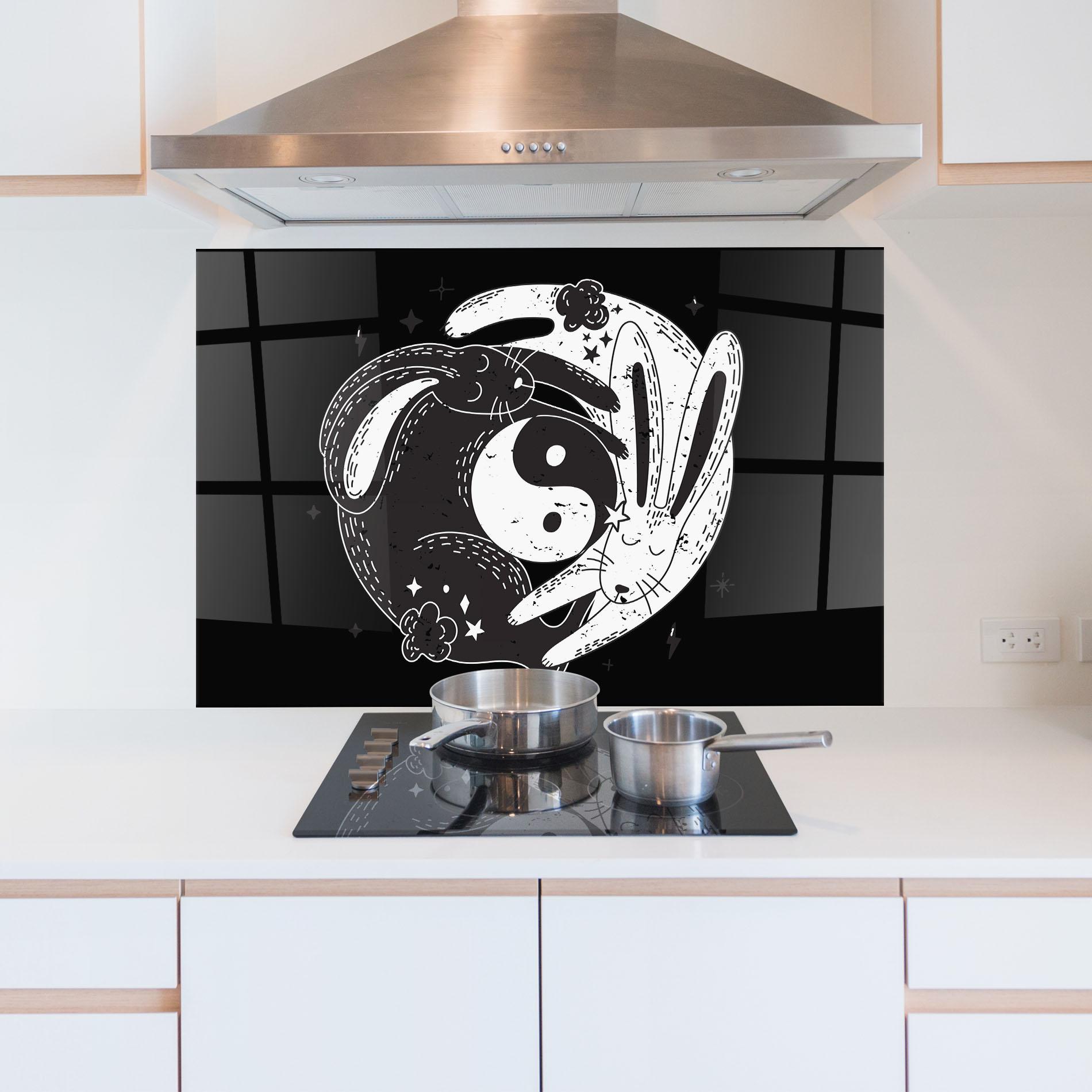 Küchenrückwand Glas Bunny Yinyang mockup 5