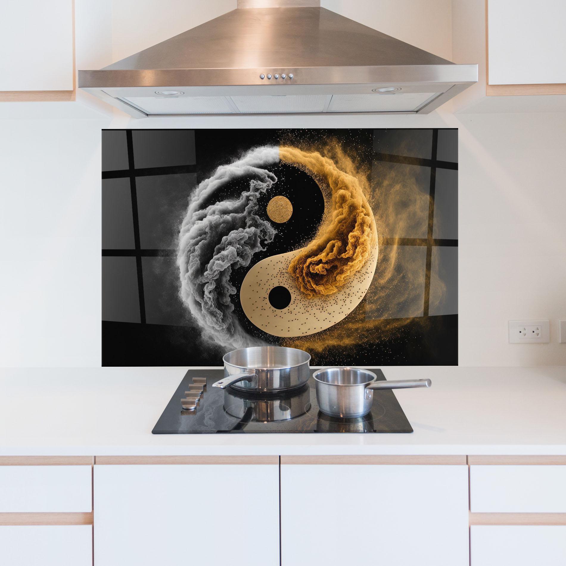 Küchenrückwand Glas Cream Smoke Yinyang mockup 5