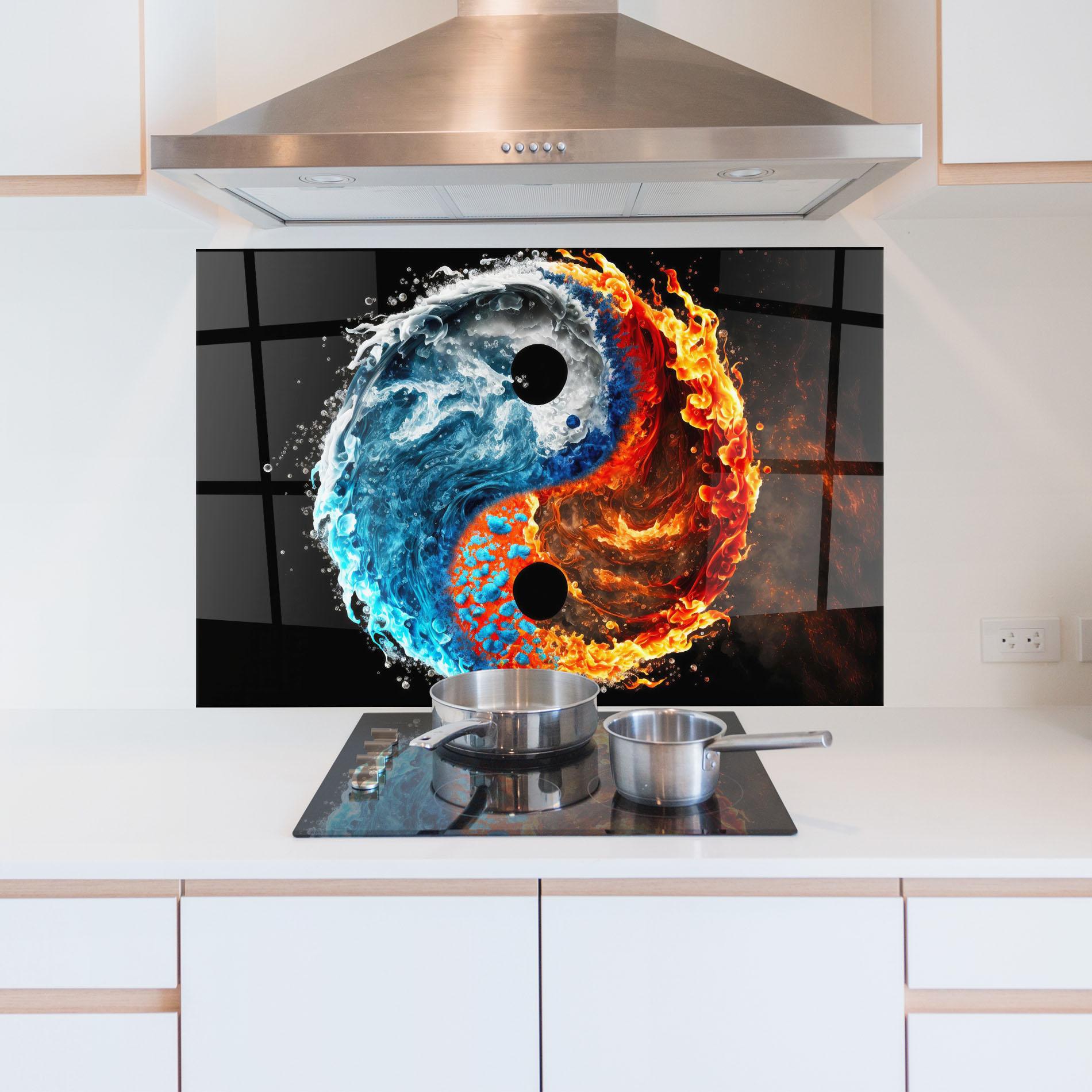 Küchenrückwand Glas Fire Water Yin Yang mockup 5