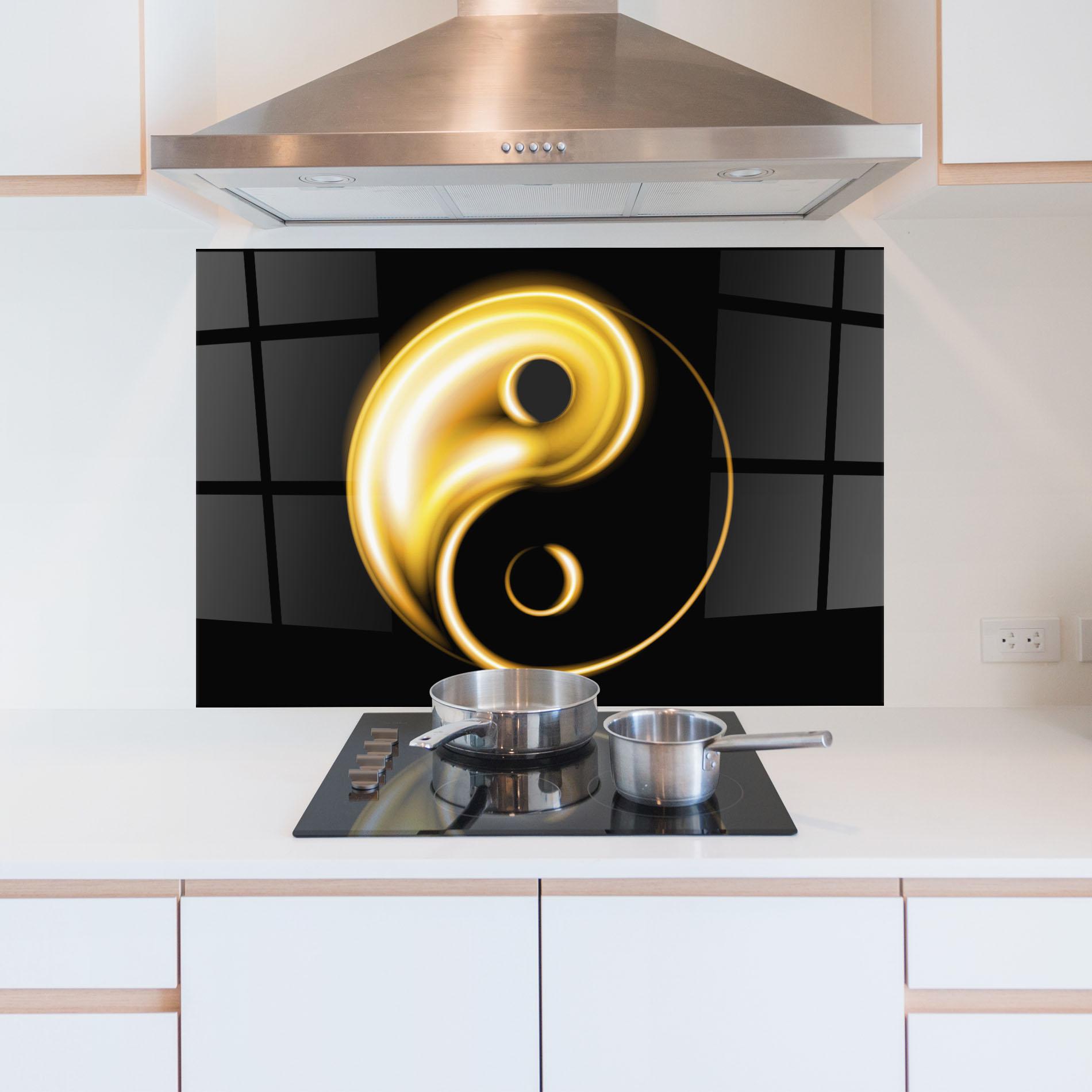 Küchenrückwand Glas Gold Yinyang mockup 5