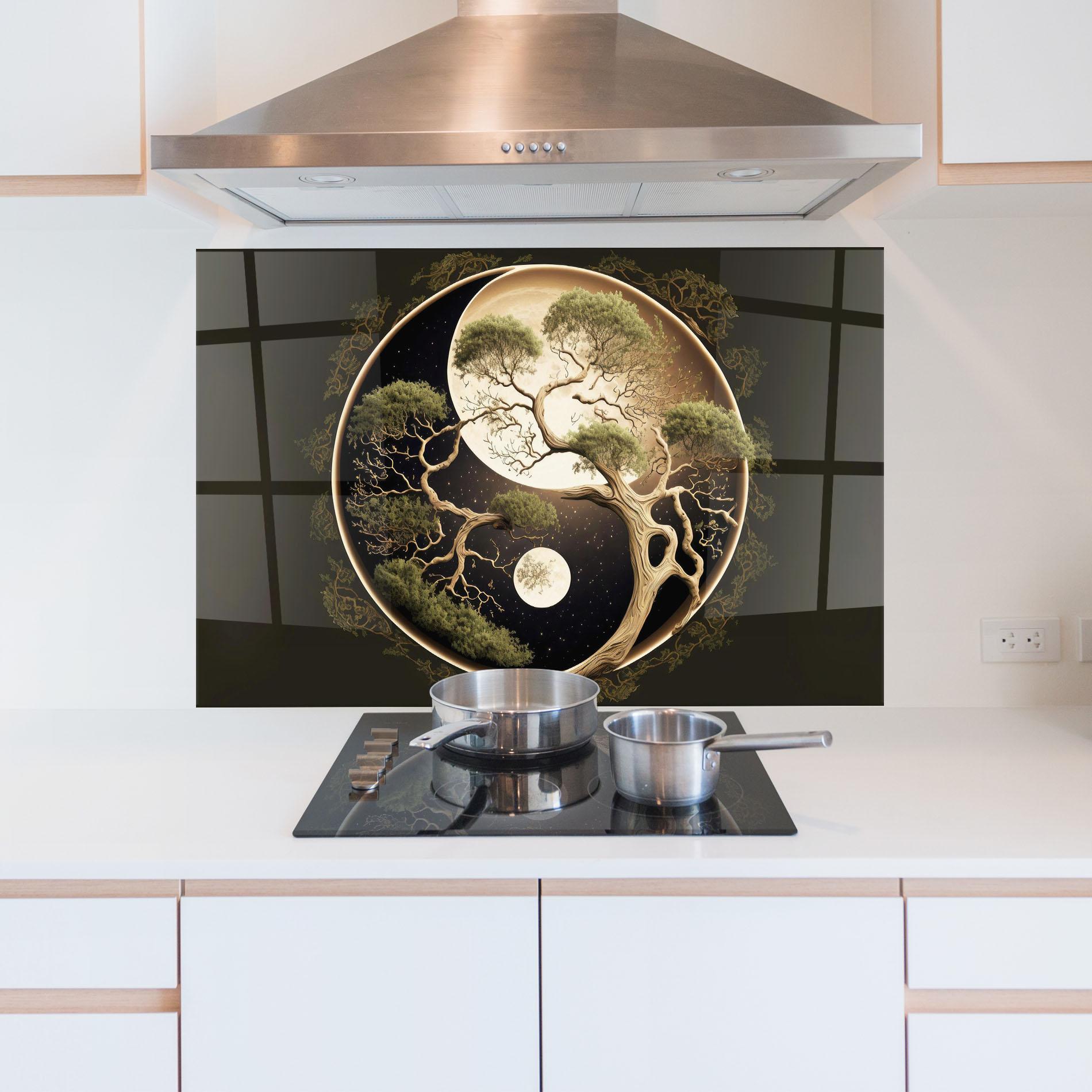 Küchenrückwand Glas Green Tree Yinyang mockup 5