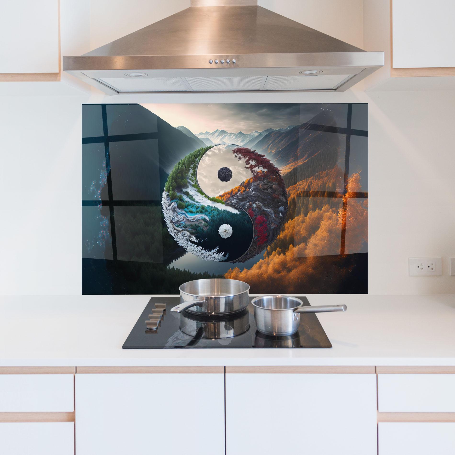 Küchenrückwand Glas Mountain Yinyang mockup 5