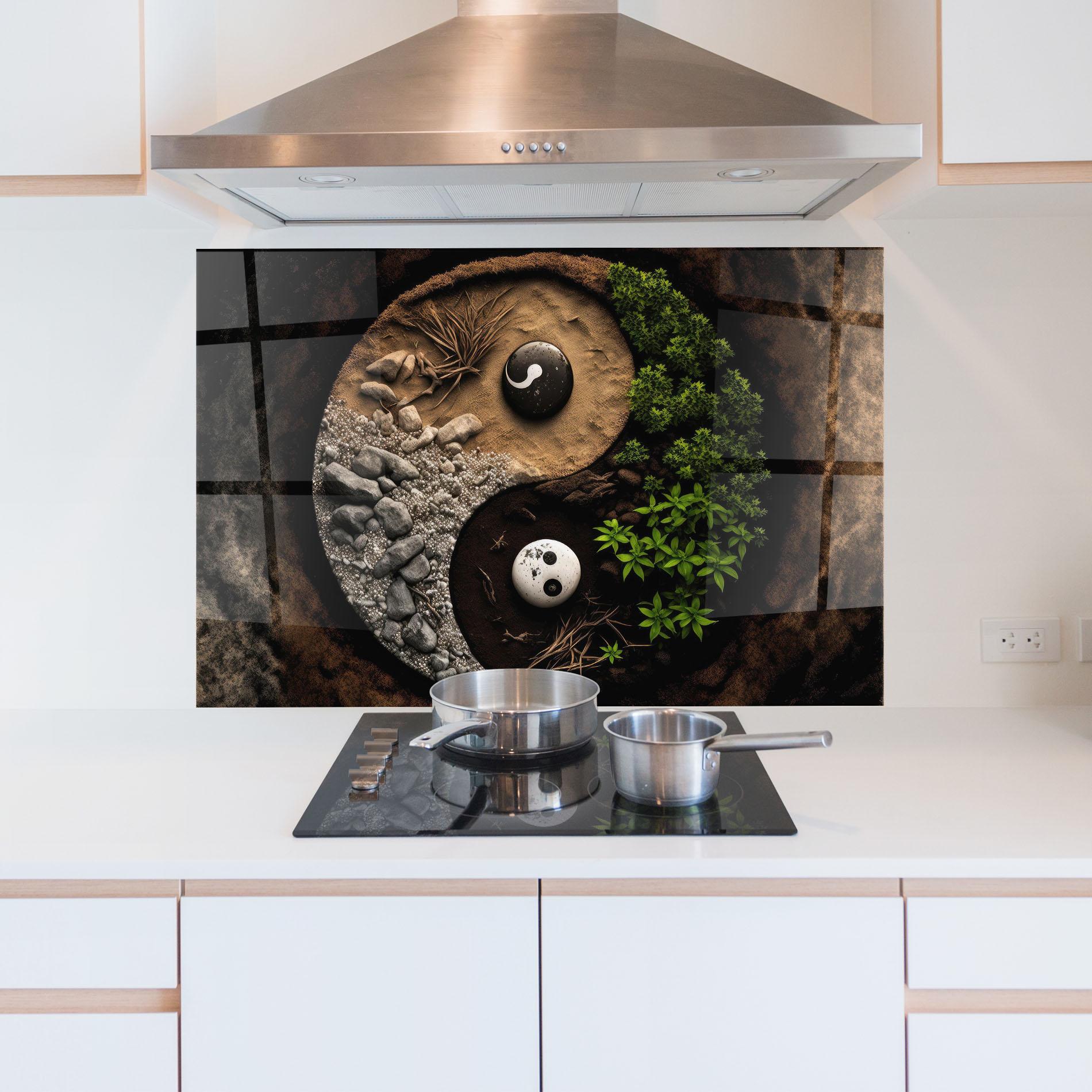 Küchenrückwand Glas Nature Yinyang mockup 5