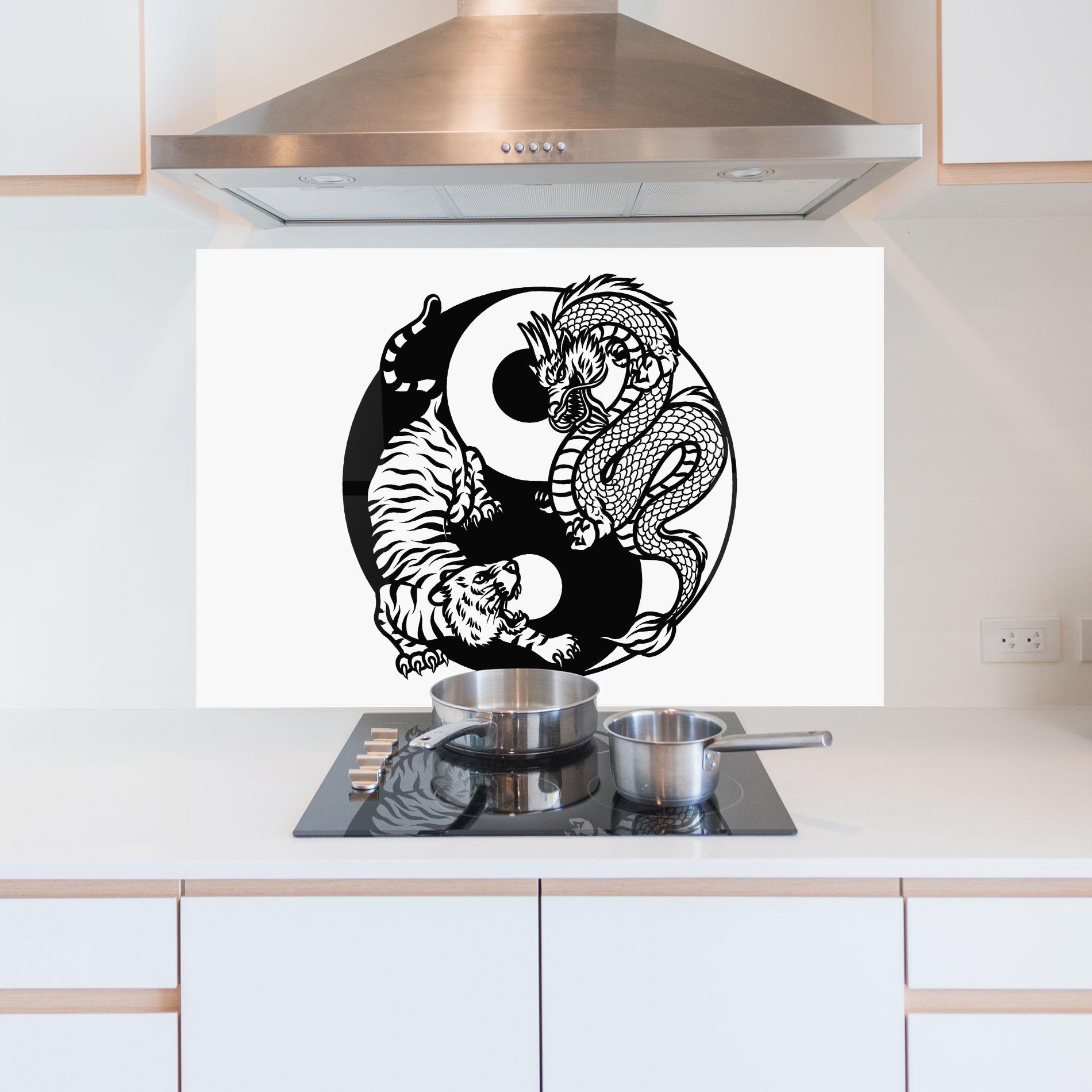 Küchenrückwand Glas Tiger Dragon Yinyang mockup 5