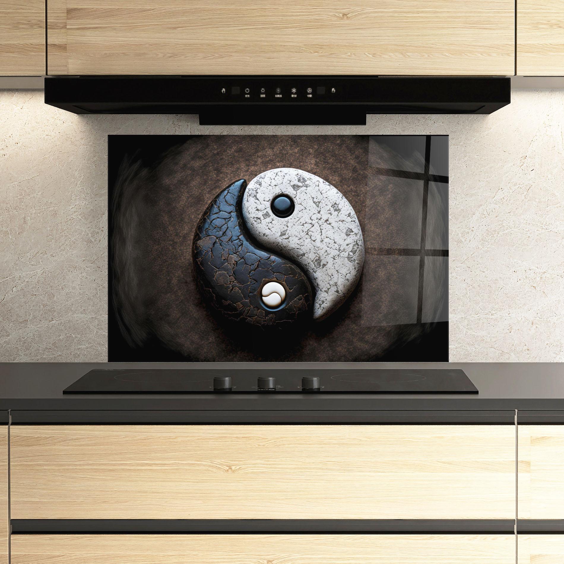 Küchenrückwand Glas Black Stone Yinyang mockup 3