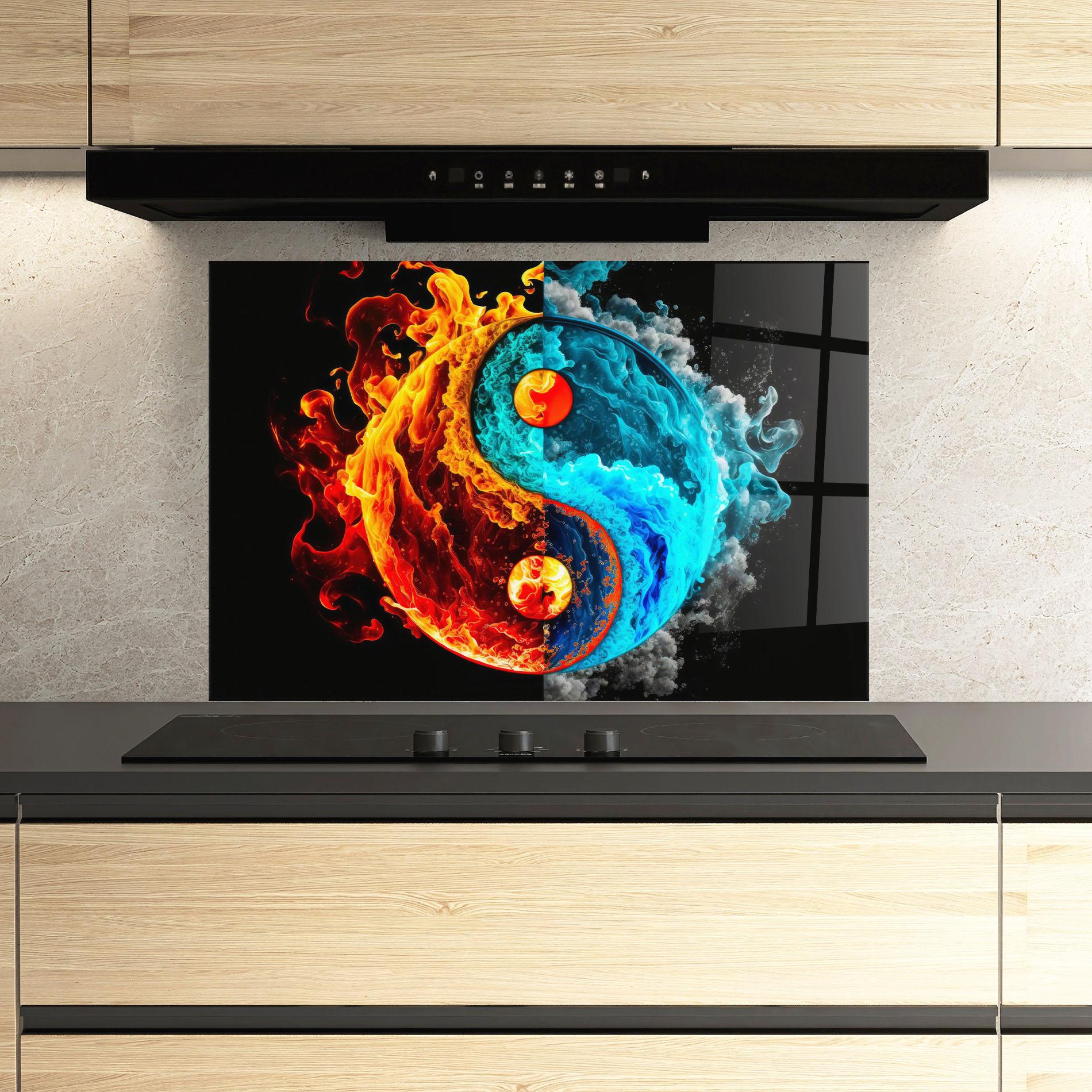 Küchenrückwand Glas Blue Smoke Yinyang mockup 3