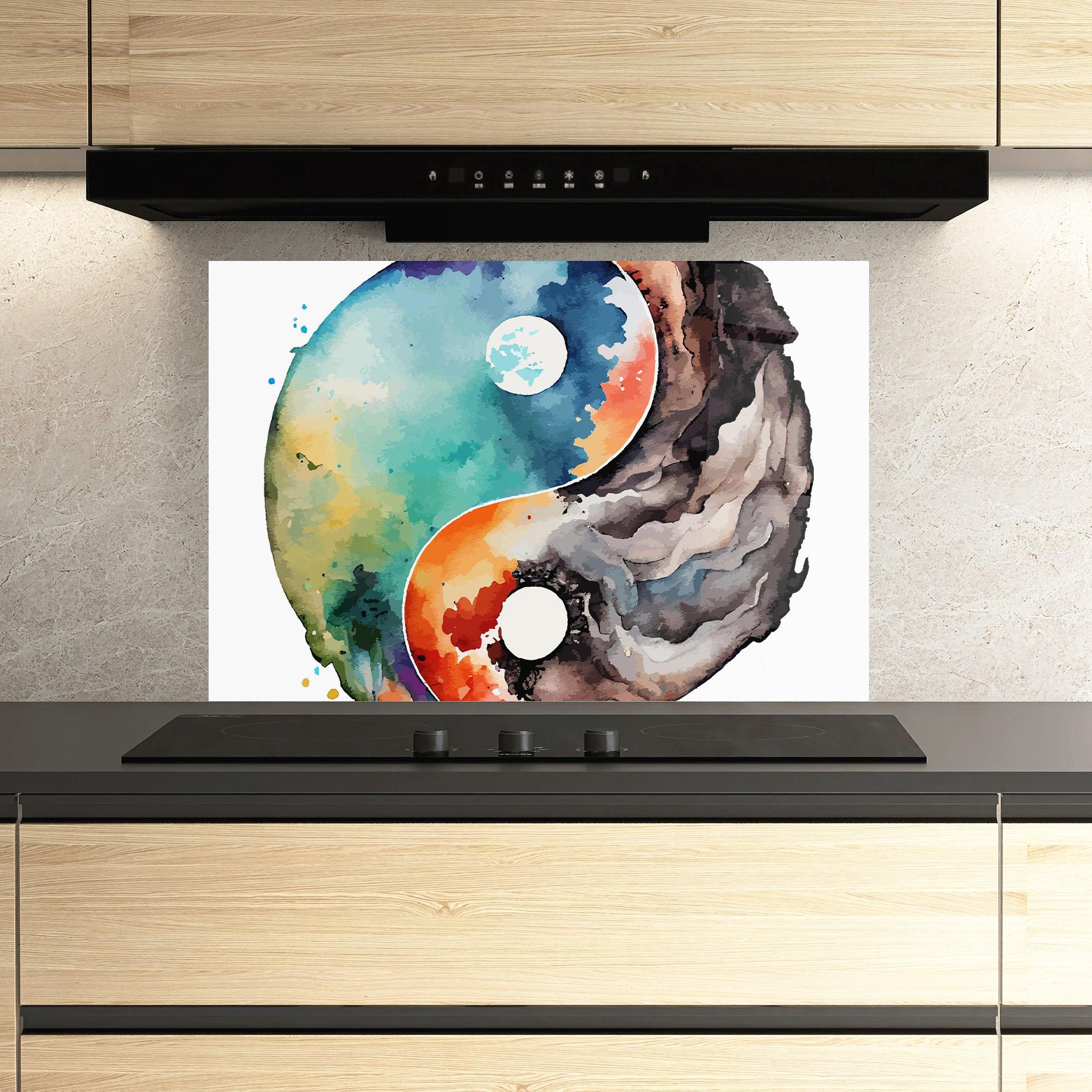 Küchenrückwand Glas Earth Yinyang Art mockup 3