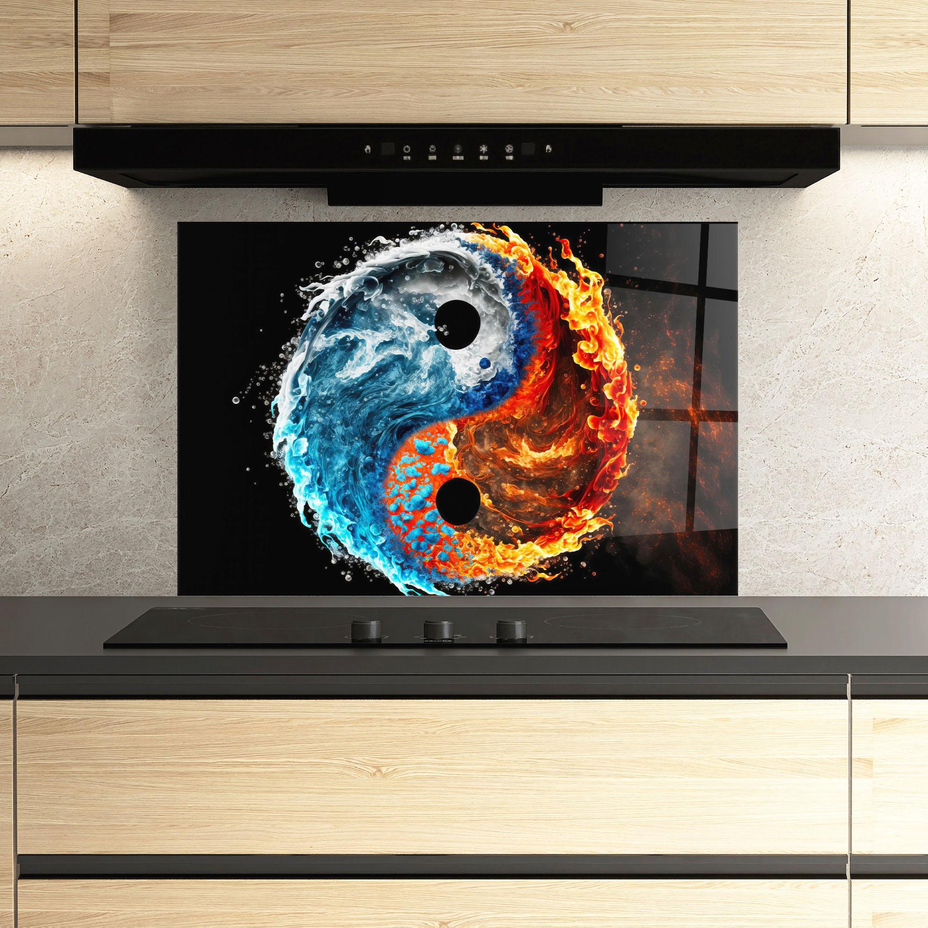 Küchenrückwand Glas Fire Water Yin Yang mockup 3