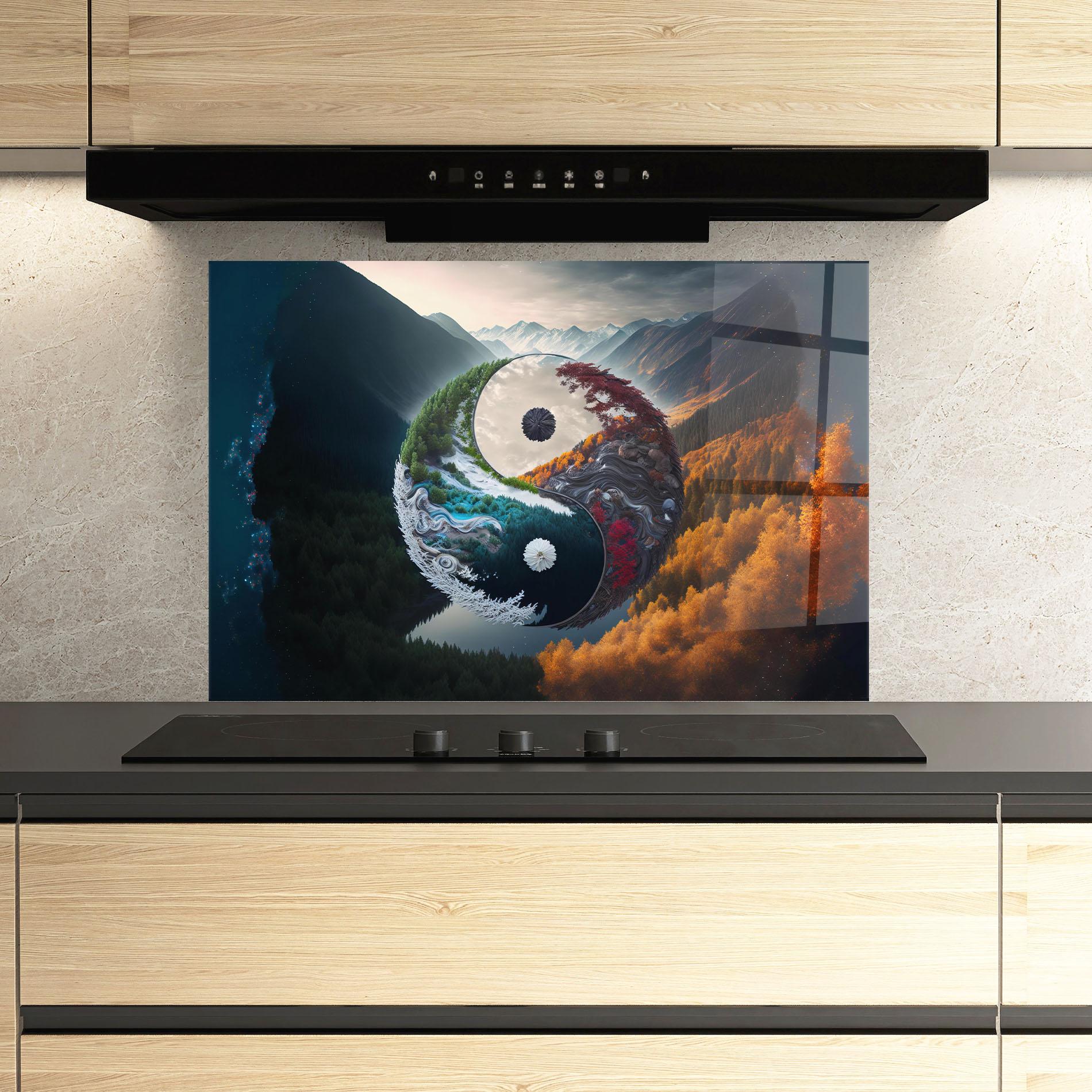 Küchenrückwand Glas Mountain Yinyang mockup 3