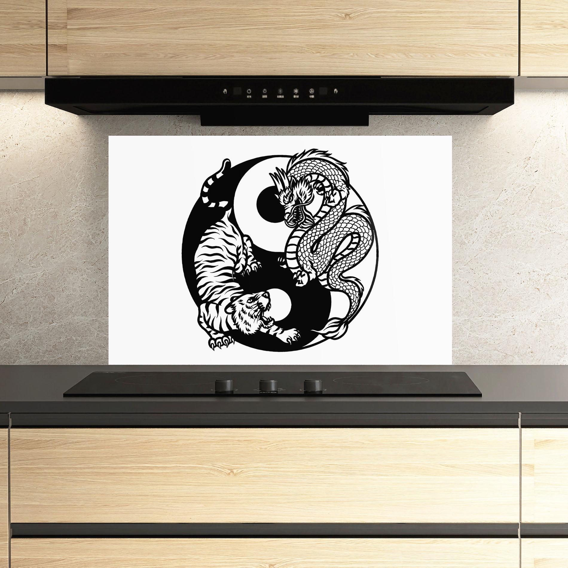 Küchenrückwand Glas Tiger Dragon Yinyang mockup 3