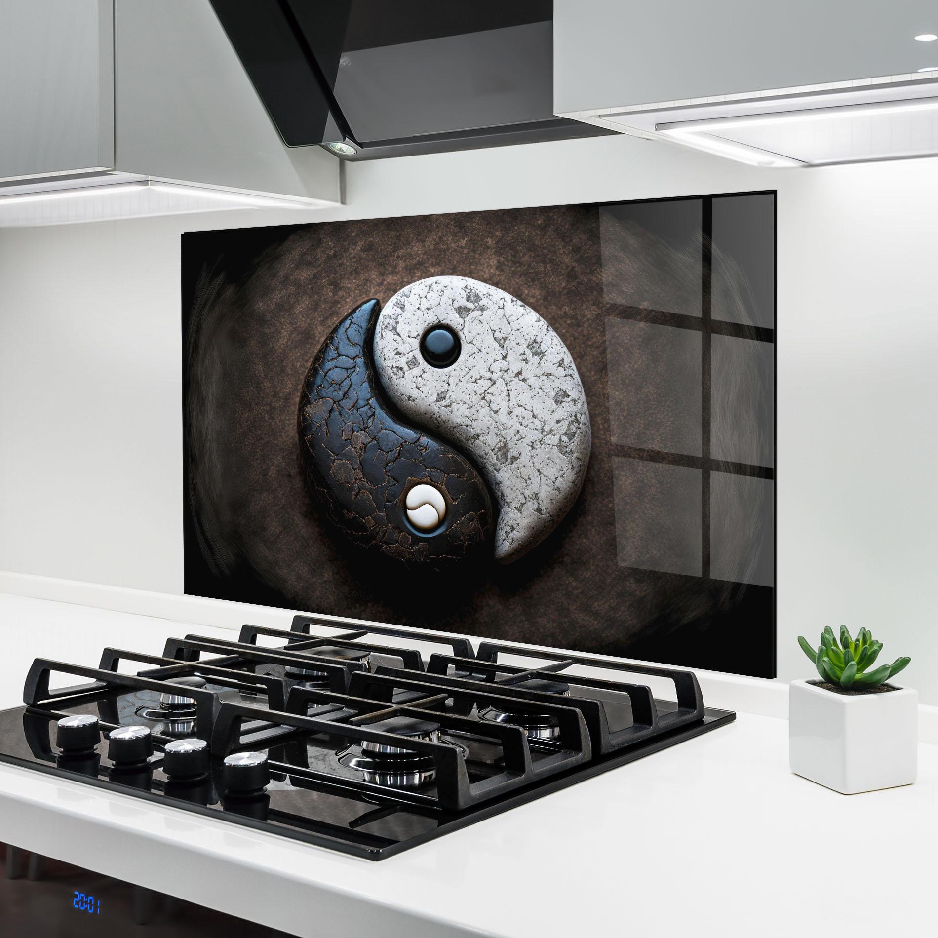 Küchenrückwand Glas Black Stone Yinyang mockup 6