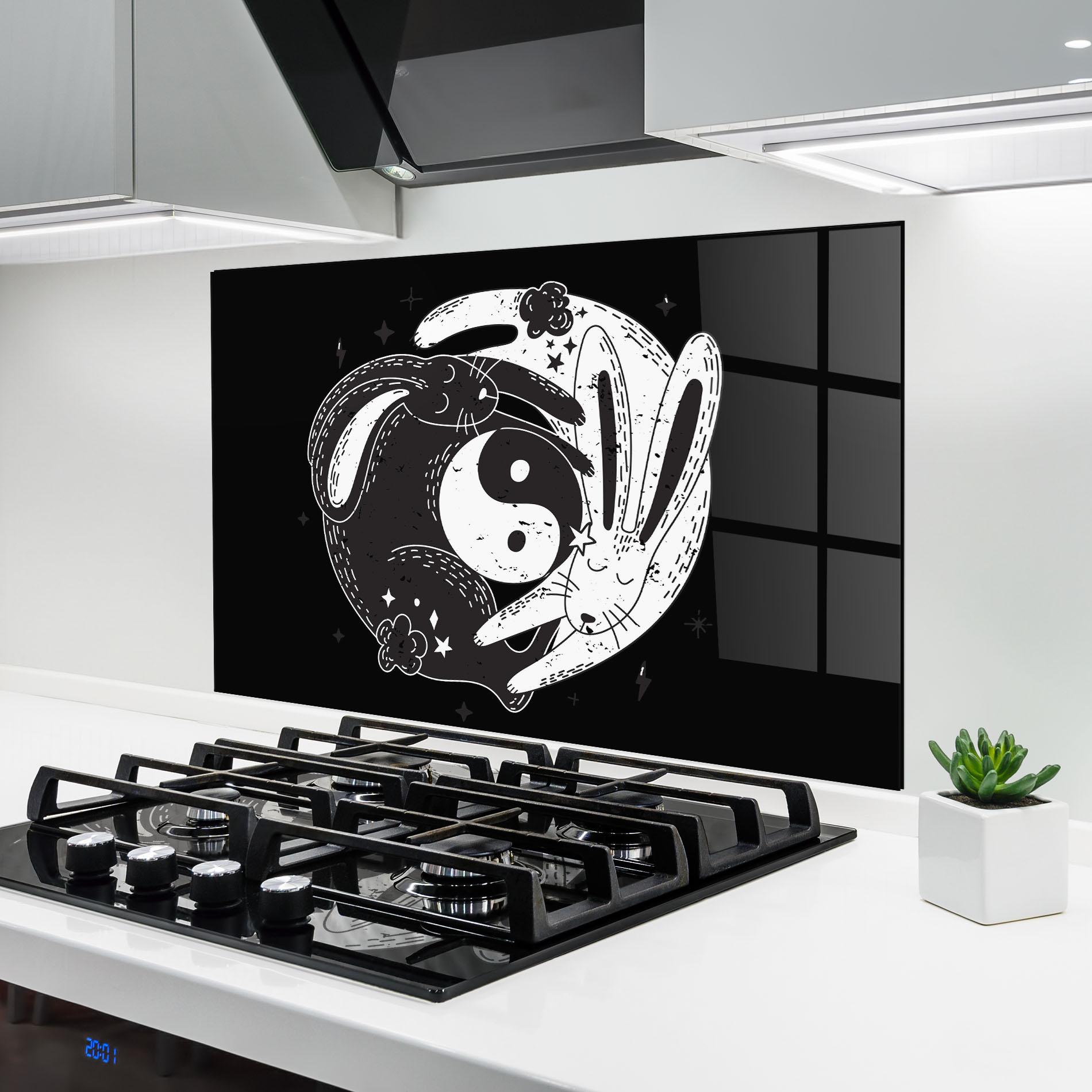Küchenrückwand Glas Bunny Yinyang mockup 6